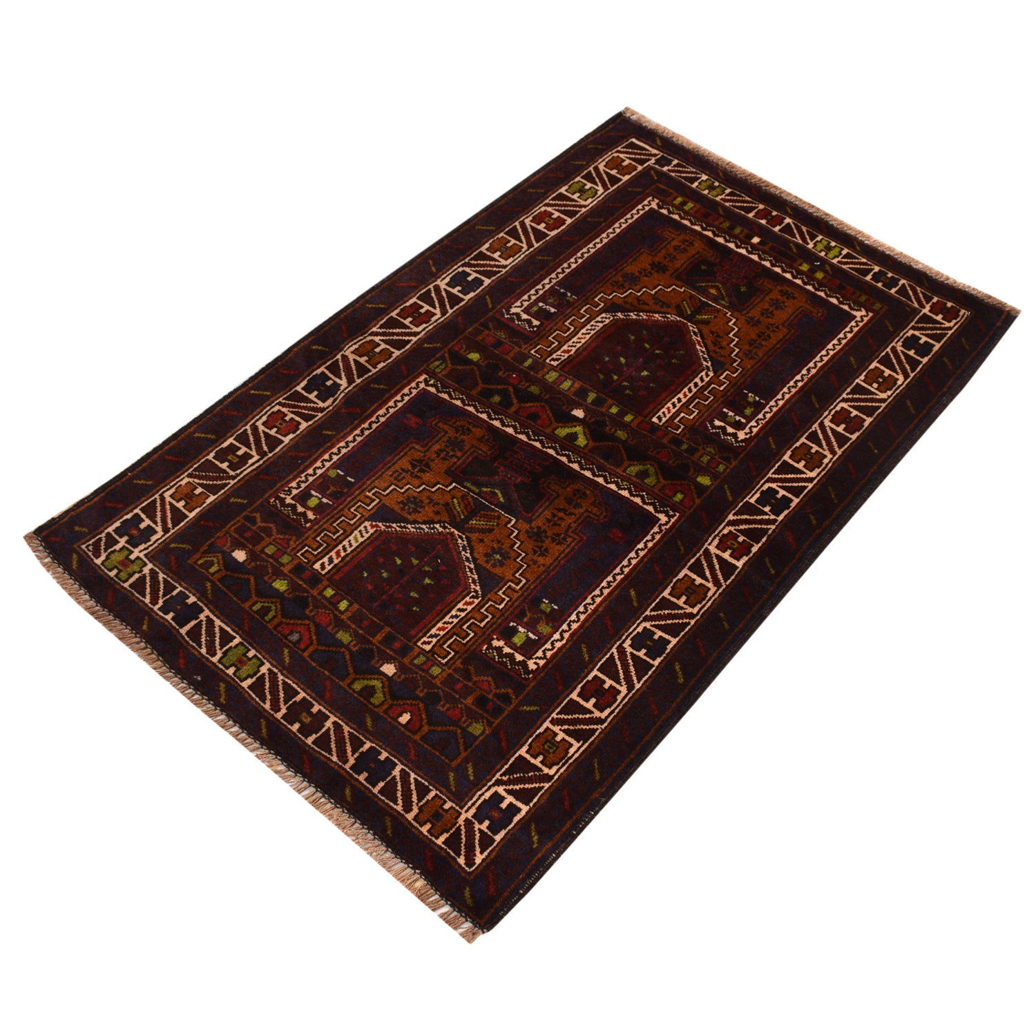 Handmade Prayer Rug 2' 6" x 3' 11" ft / 76 x 119 cm - No. 10235