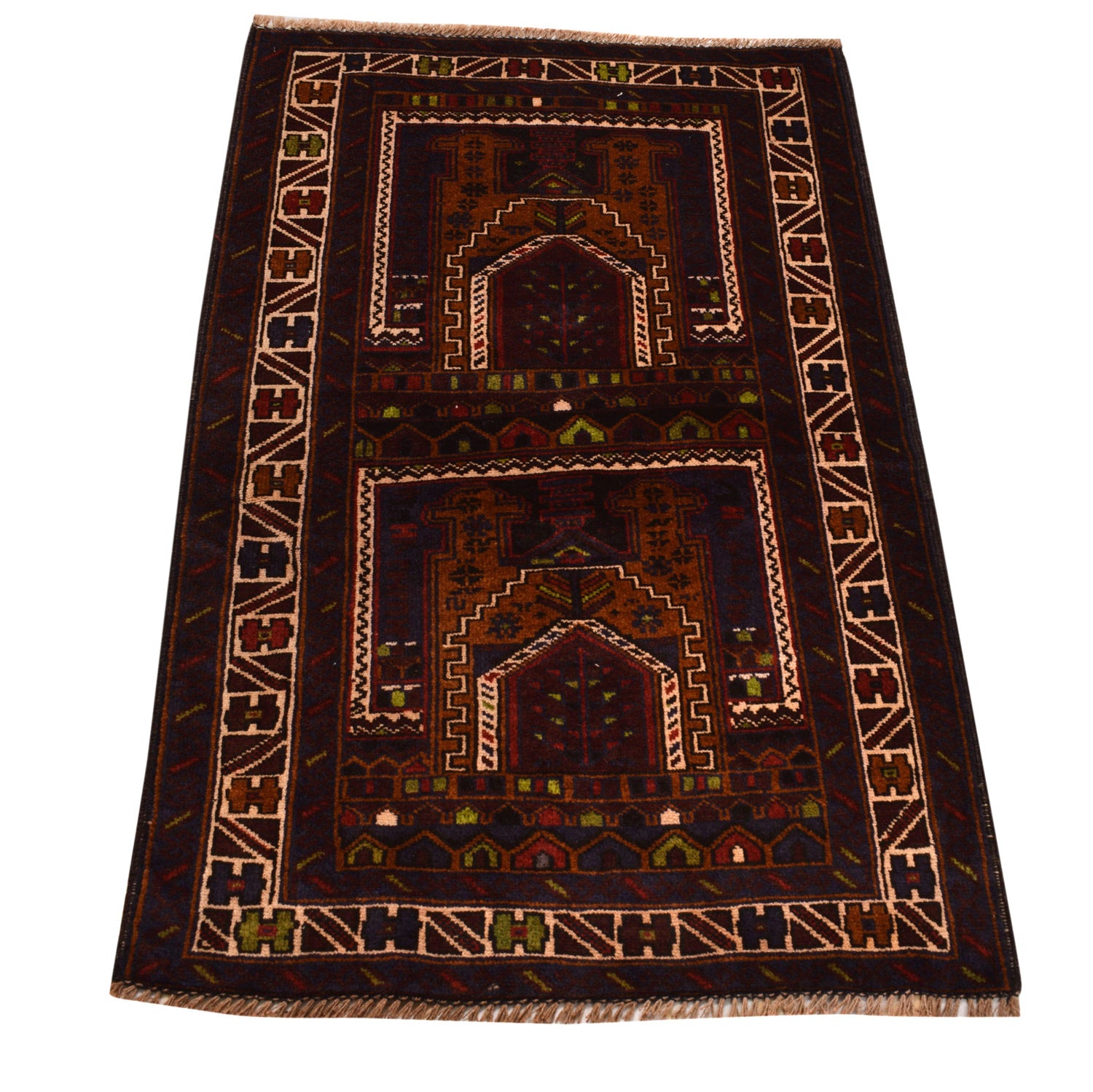 Handmade Prayer Rug 2' 6" x 3' 11" ft / 76 x 119 cm - No. 10235
