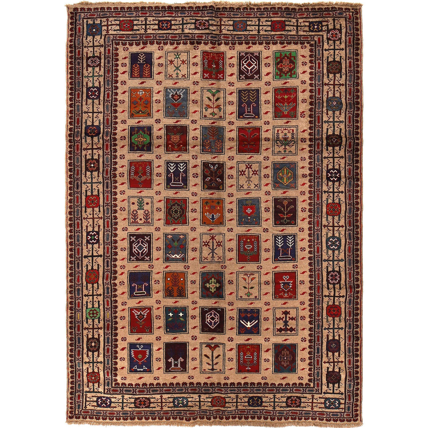 Tan Color Baluchi Carpet 6' 5" x 9' 3" ft / 195 x 281 cm - No. 10632