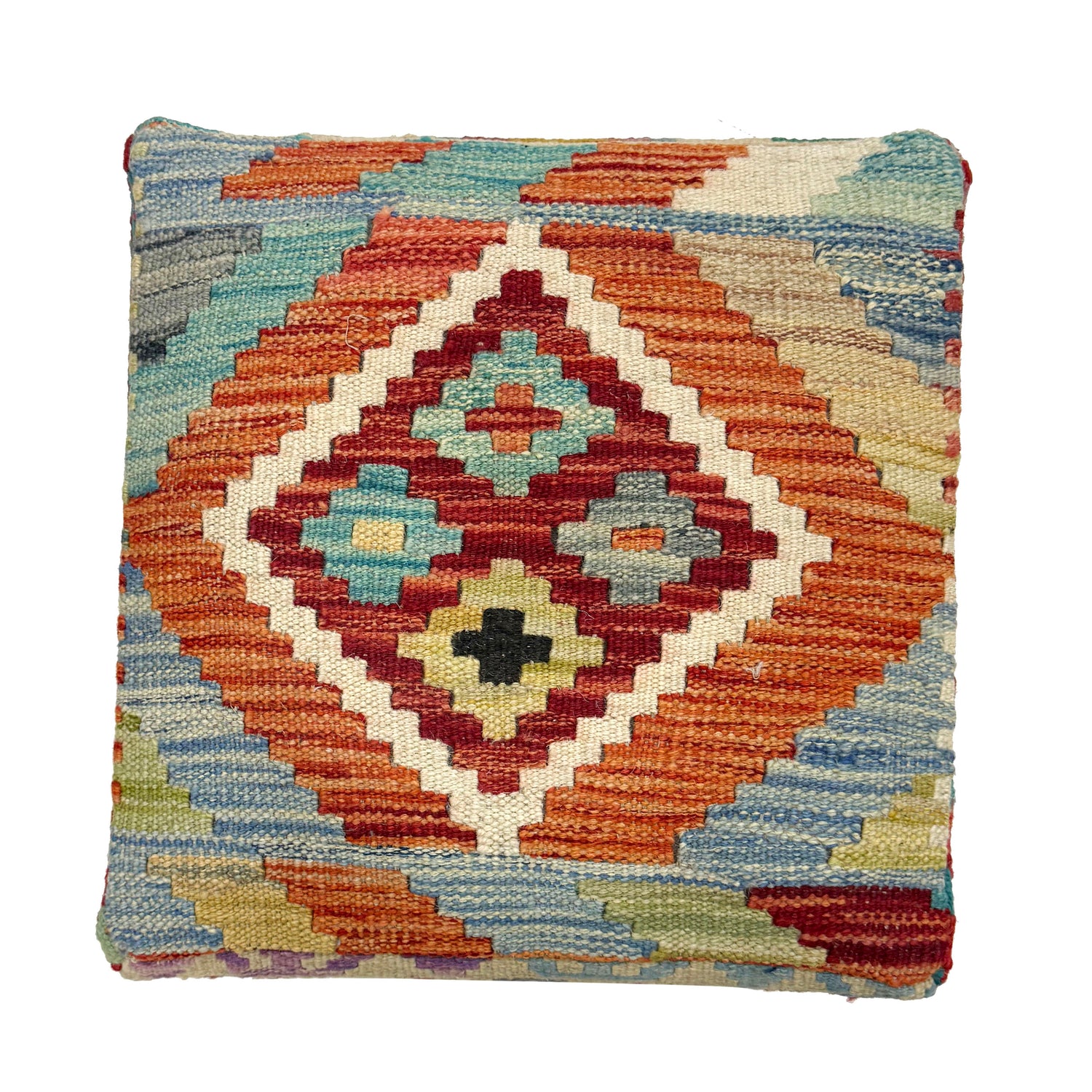 Handmade Kilim Square Ottoman Stool 1' 3" x 1' 3" ft / 37 x 38 cm - No. AL10