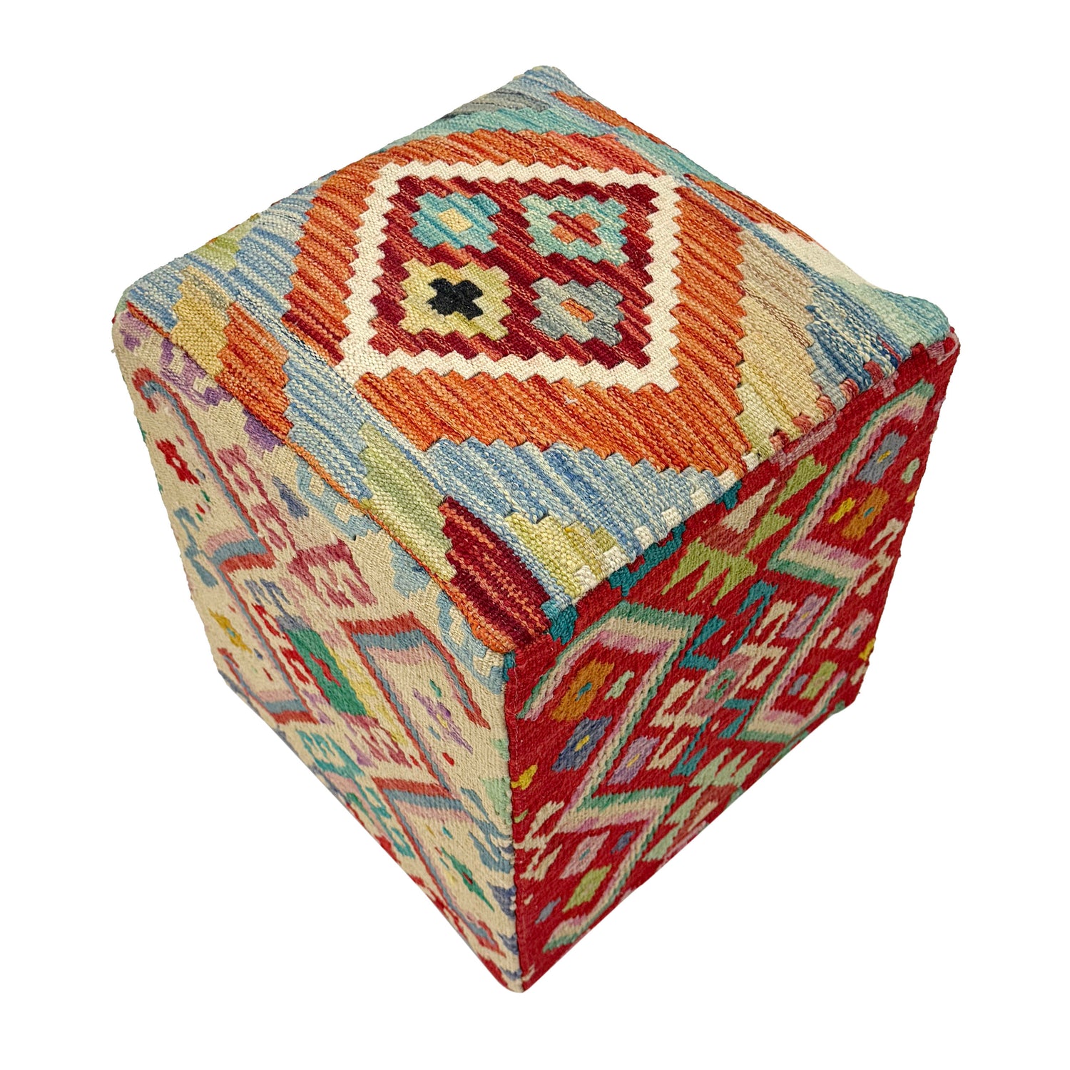 Handmade Kilim Square Ottoman Stool 1' 3" x 1' 3" ft / 37 x 38 cm - No. AL10