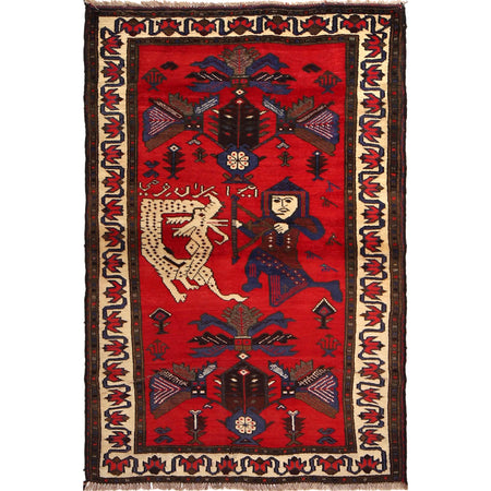 Handmade Pictorial Carpet 2' 9" x 4' 2" ft / 85 x 127 cm - No. 11265