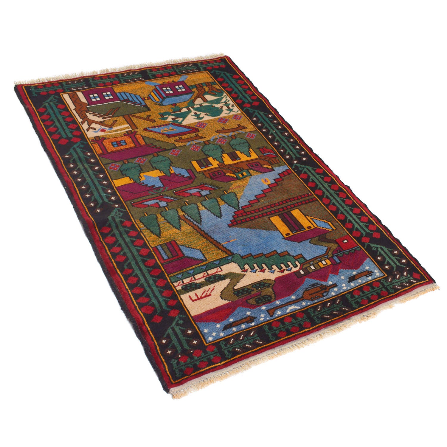 Handmade Pictorial Carpet 2' 10" x 4' 6" ft / 86 x 137 cm - No. 11476