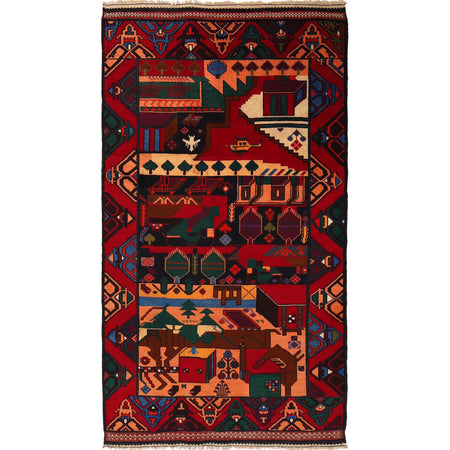 Handmade Picture Area Rug 3' 8" x 6' 6" ft / 111 x 198 cm - No. 11658