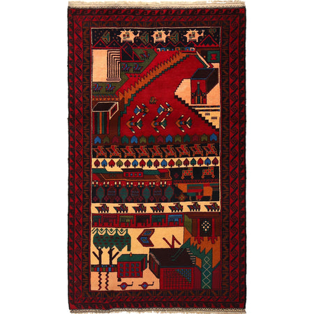 Handmade Picture Area Rug 3' 9" x 6' 7" ft / 114 x 200 cm - No. 11659