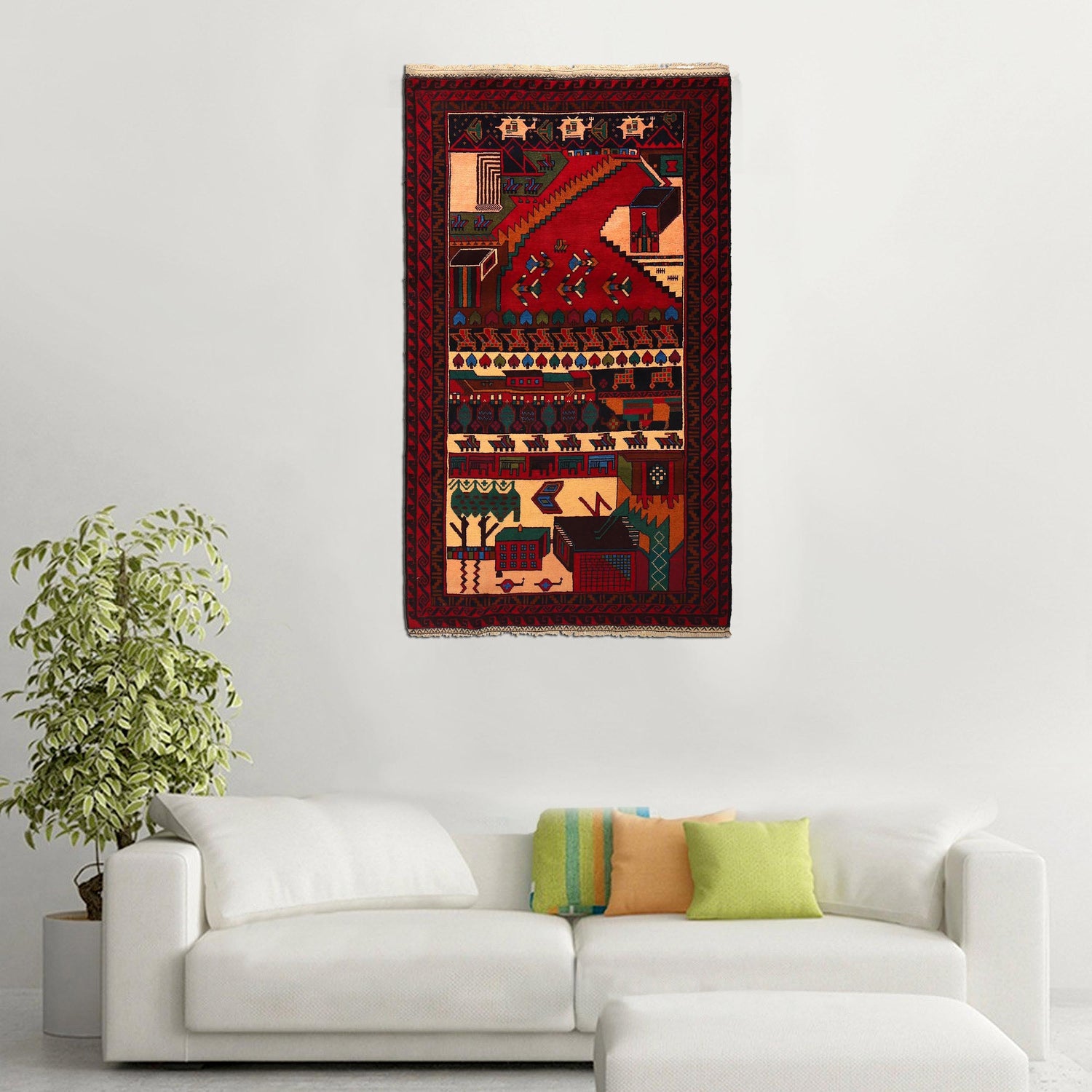 Handmade Picture Area Rug 3' 9" x 6' 7" ft / 114 x 200 cm - No. 11659