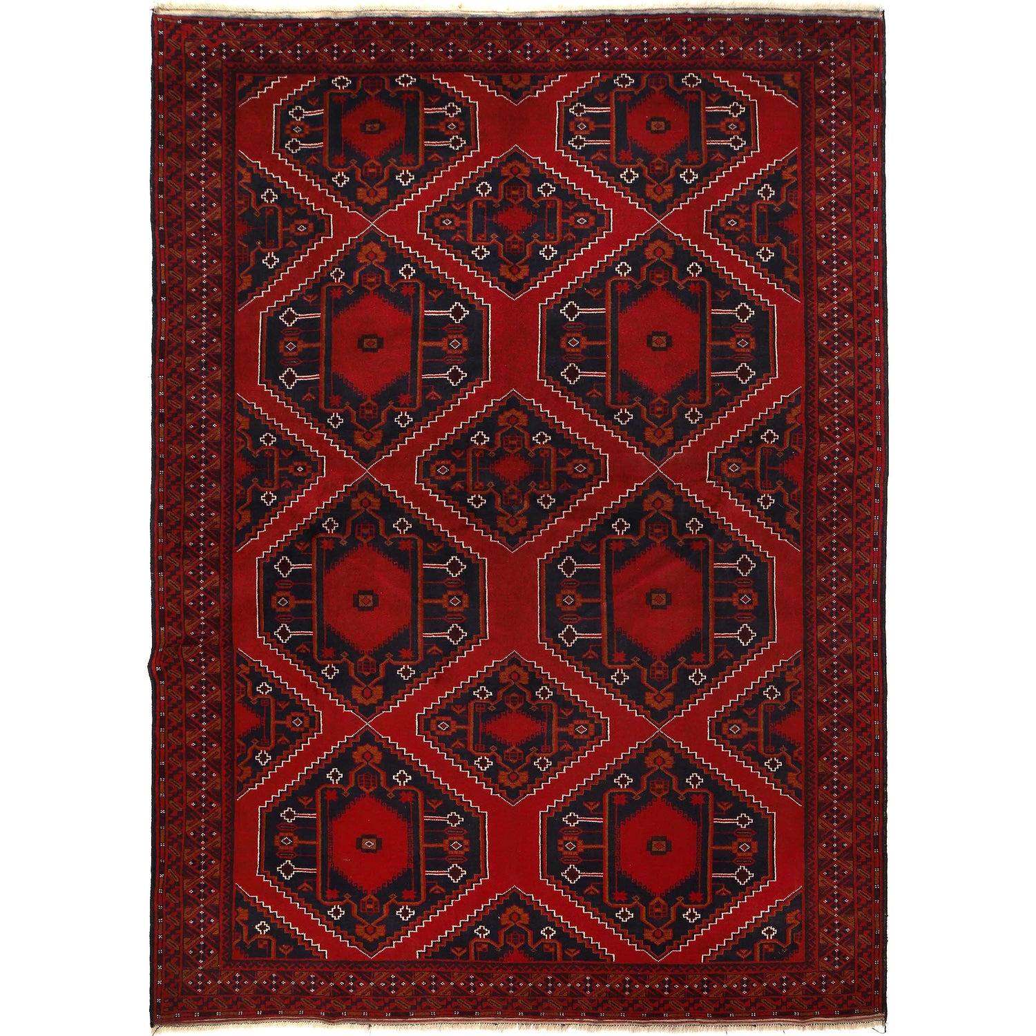 Deep Red Color Baluchi Carpet 7' 1" x 10' 4" ft / 217 x 315 cm - No. 11695