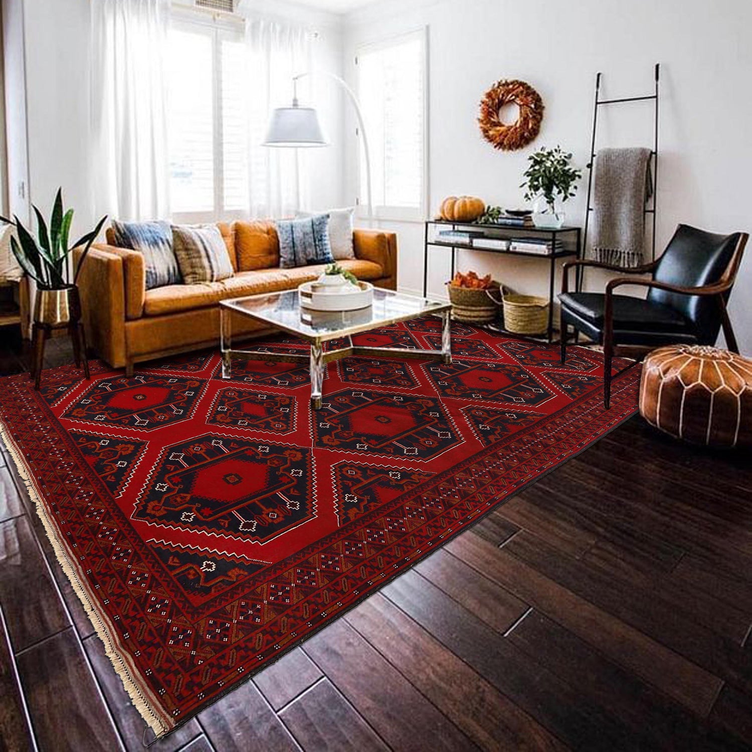 Deep Red Color Baluchi Carpet 7' 1" x 10' 4" ft / 217 x 315 cm - No. 11695