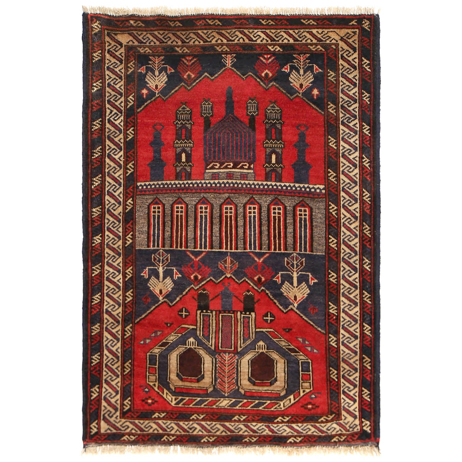 Handmade Prayer Rug 2' 11" x 4' 3" ft / 88 x 130 cm - No. 11705