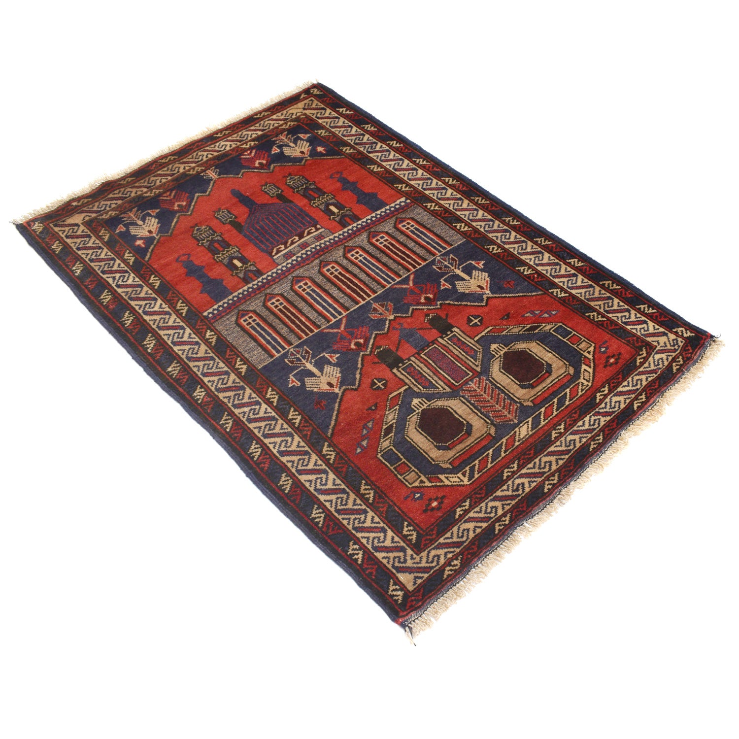 Handmade Prayer Rug 2' 11" x 4' 3" ft / 88 x 130 cm - No. 11705
