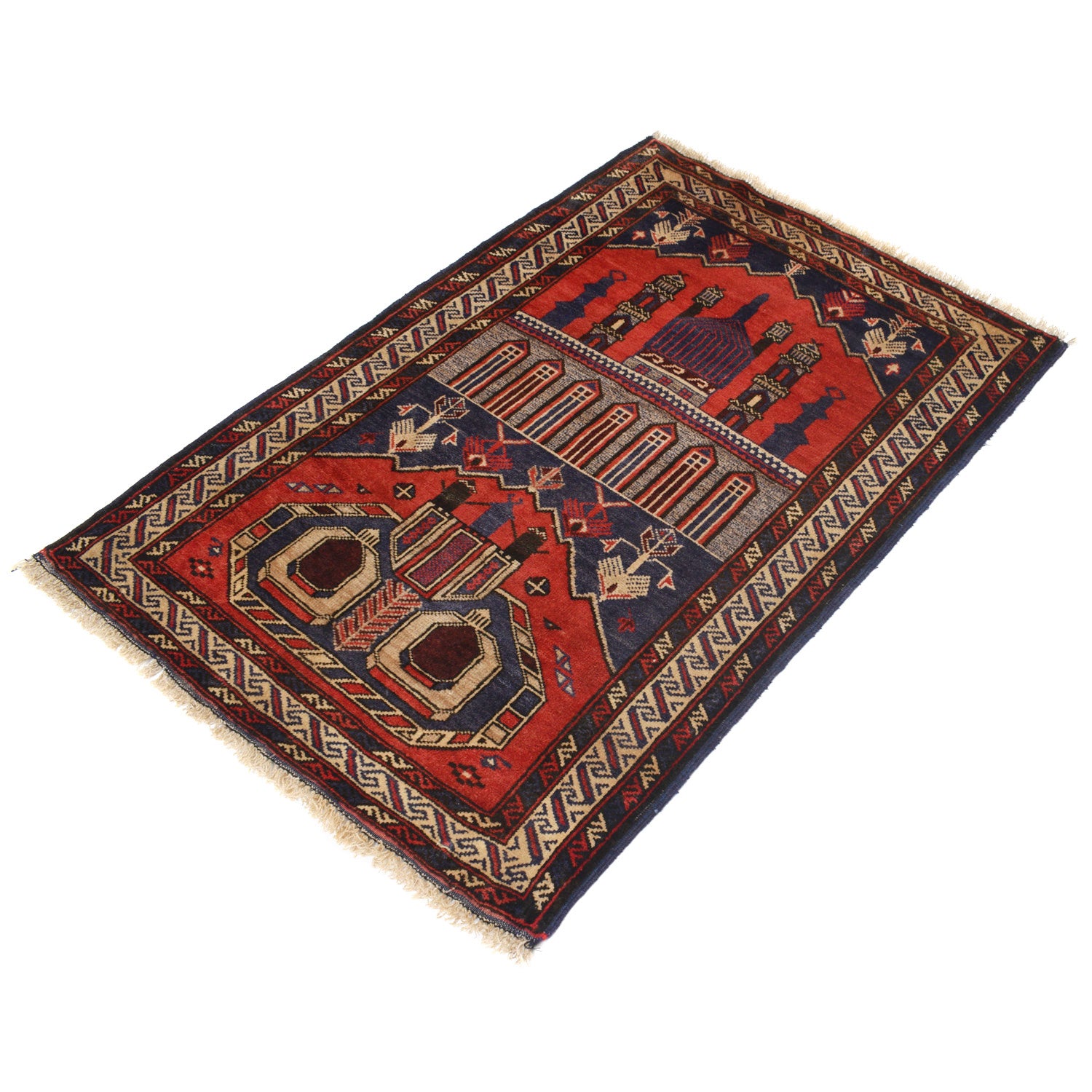 Handmade Prayer Rug 2' 11" x 4' 3" ft / 88 x 130 cm - No. 11705