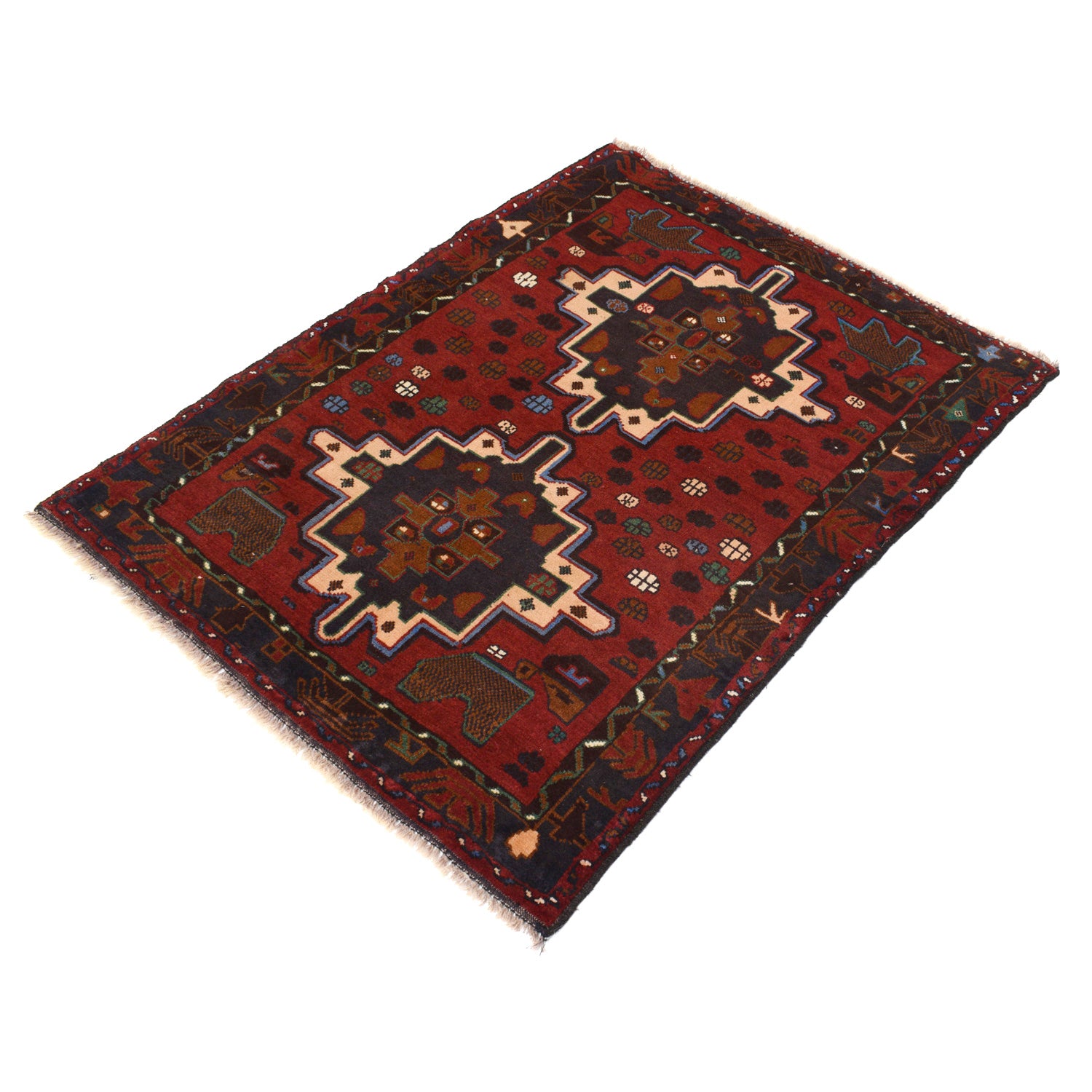 Red Color Baluchi Rug 3' 2" x 4' 2" ft / 97 x 126 cm - No. 11714