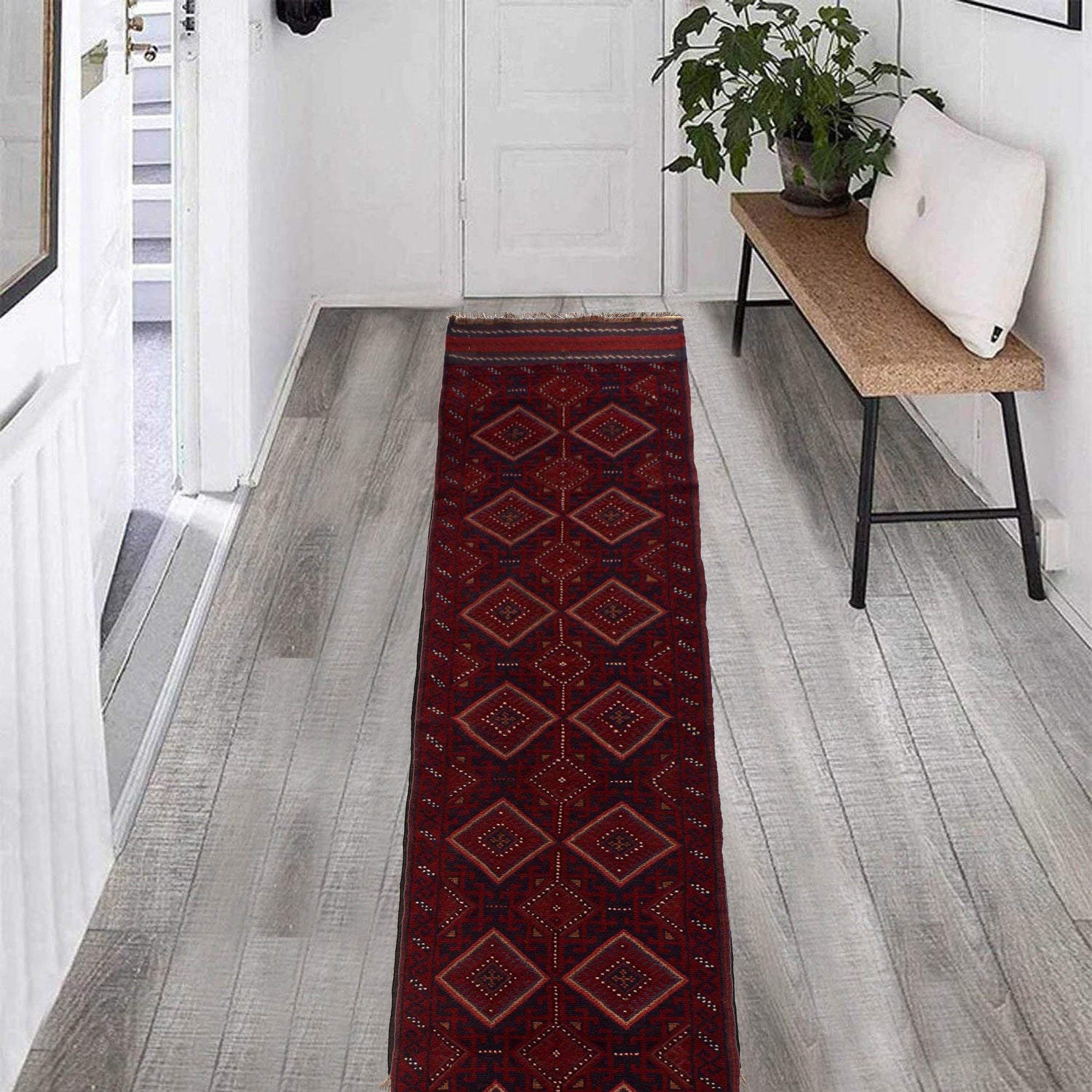 Hand Knotted Mashwani Runner 2' 4" x 11' 8" ft / 72 x 356 cm - No. 1185