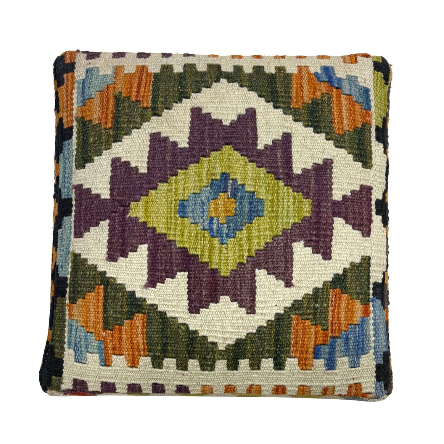 Kilim Ottoman Footstool - Square Handmade Design 1' 3" x 1' 3" ft / 37 x 38 cm - No. AL12