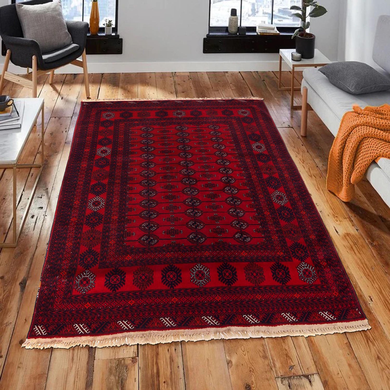 Handmade Bukhara Carpet 4' 6" x 6' 2" ft / 137 x 189 cm - No. 1324