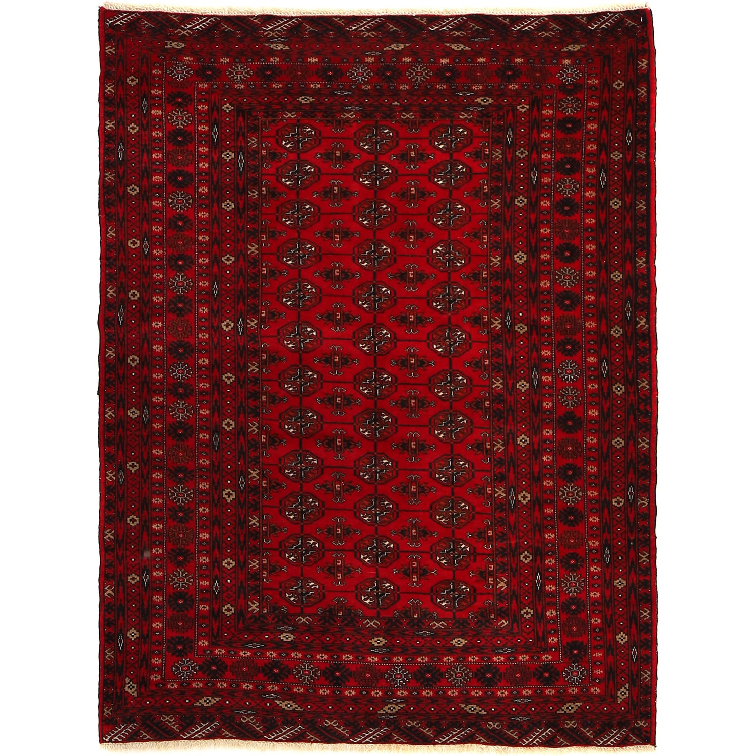 Red Bokhara Rug 4' 2" x 5' 6" ft / 127 x 167 cm - No. 1325