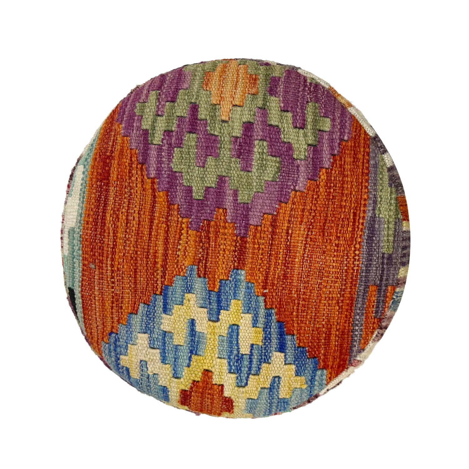 Kilim Round Ottoman Stool 1' 2" x 1' 5" ft / 35 x 43 cm - No. AL13