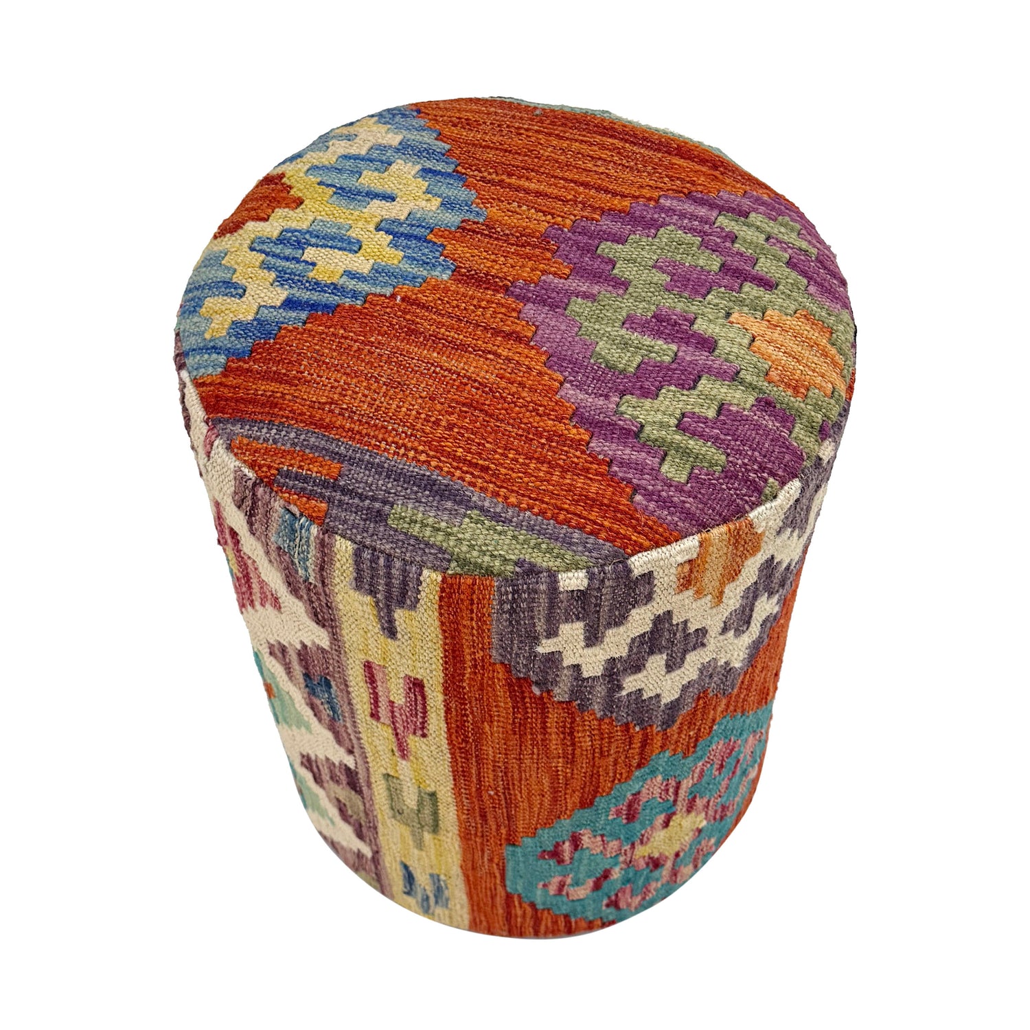 Kilim Round Ottoman Stool 1' 2" x 1' 5" ft / 35 x 43 cm - No. AL13