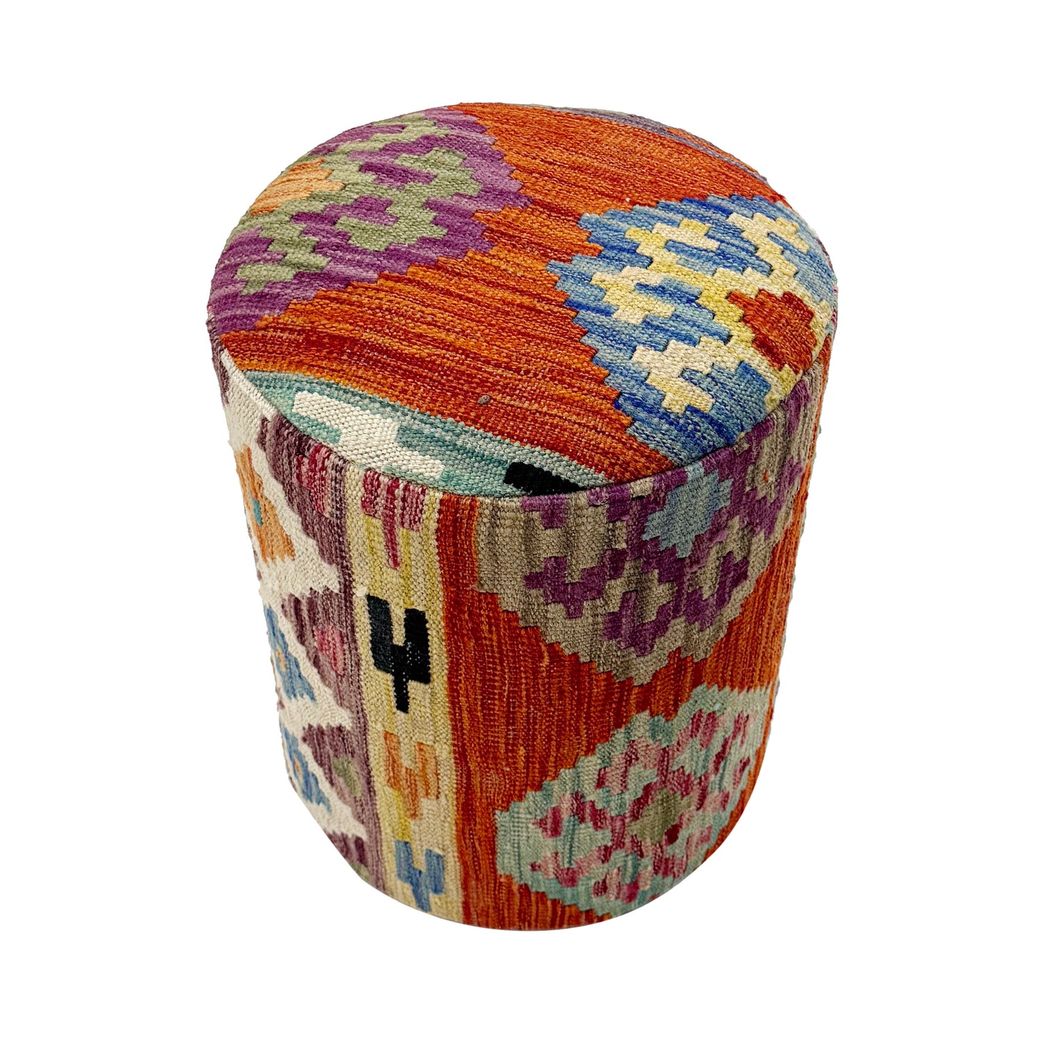 Kilim Round Ottoman Stool 1' 2" x 1' 5" ft / 35 x 43 cm - No. AL13