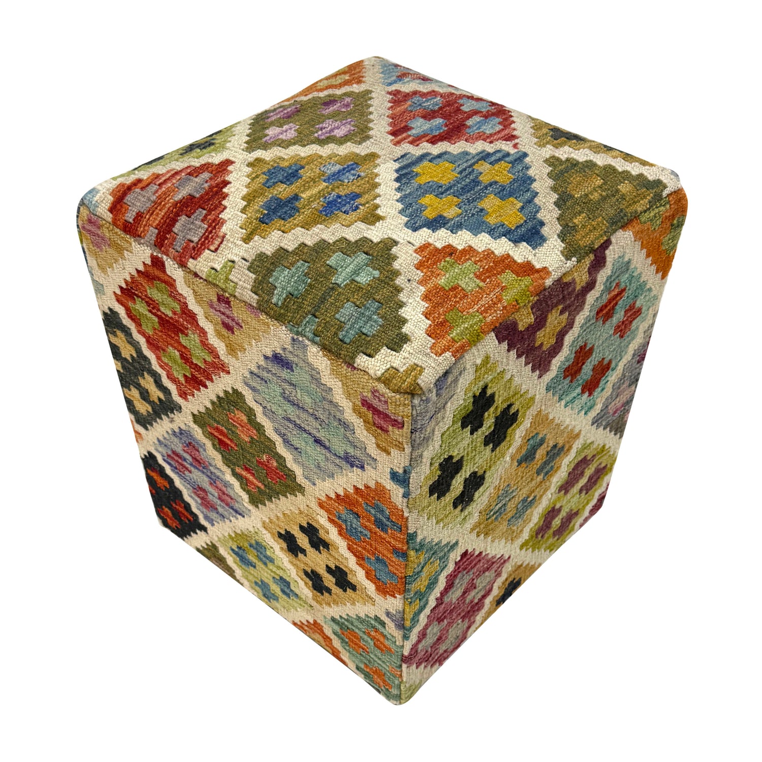 Handmade Kilim Square Ottoman Stool 1' 3" x 1' 3" ft / 37 x 38 cm - No. AL1