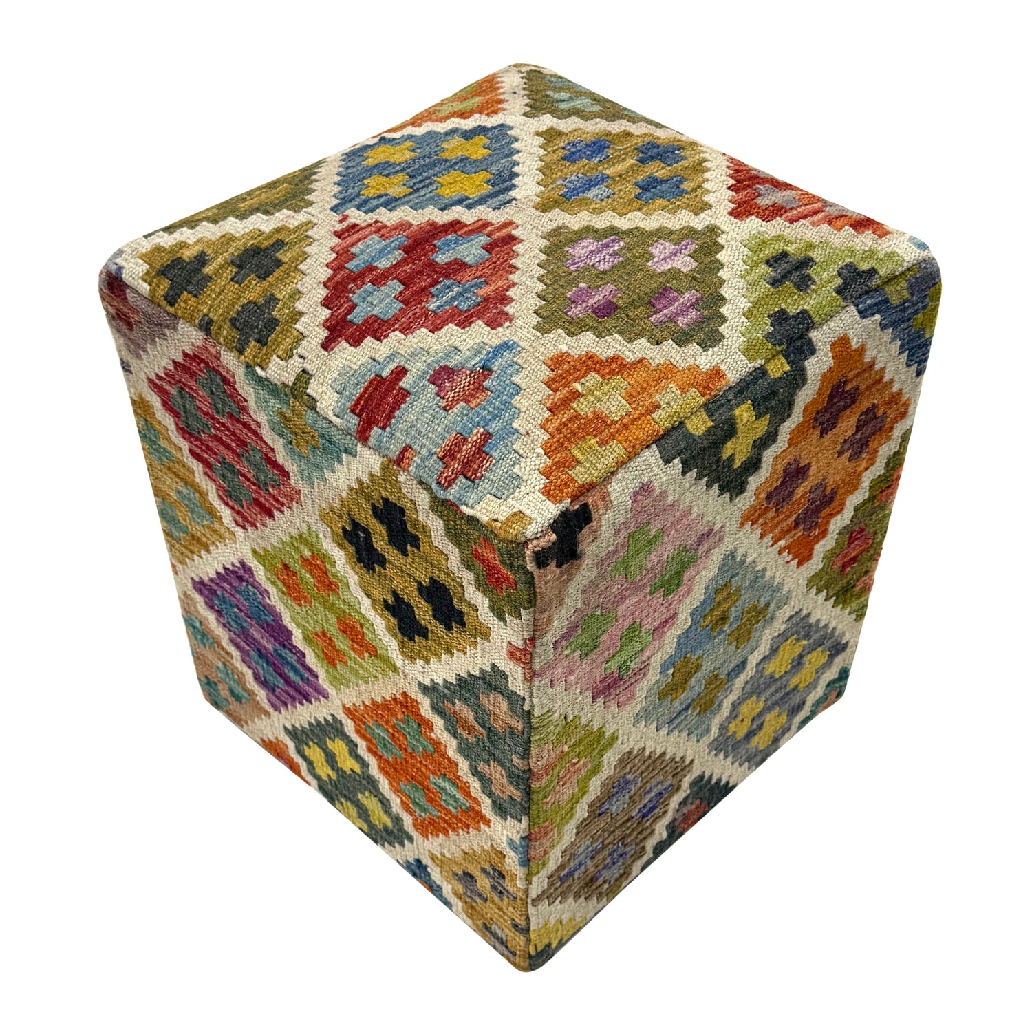 Handmade Kilim Square Ottoman Stool 1' 3" x 1' 3" ft / 37 x 38 cm - No. AL1