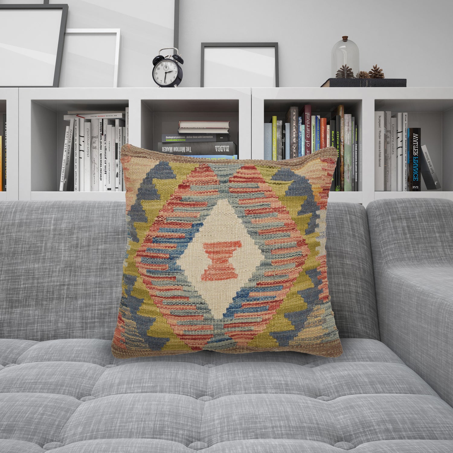 Square Size Kelim Cushion 1' 5" x 1' 5" ft / 44 x 44 cm - No.21135