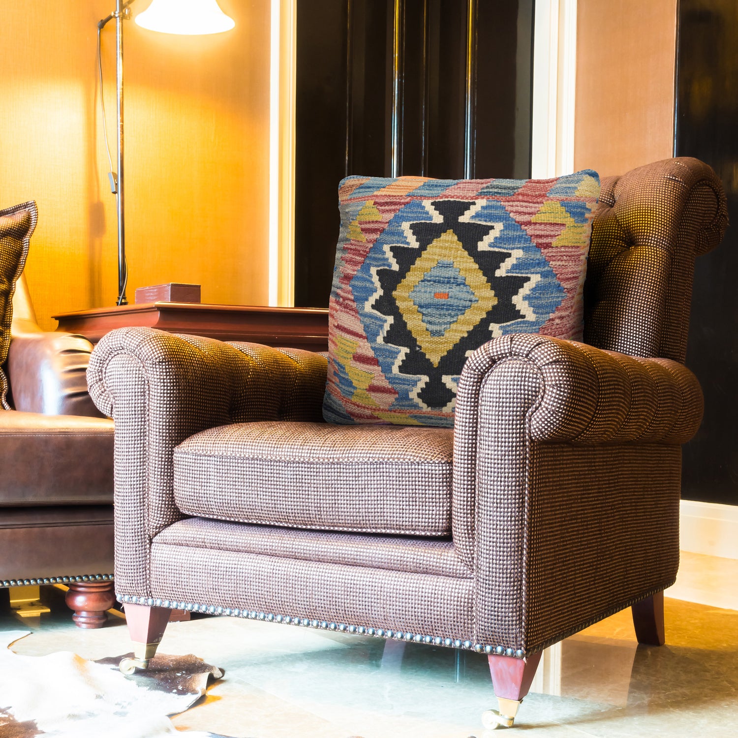 Square Size Kelim Cushion 1' 5" x 1' 5" ft / 44 x 44 cm - No.21171