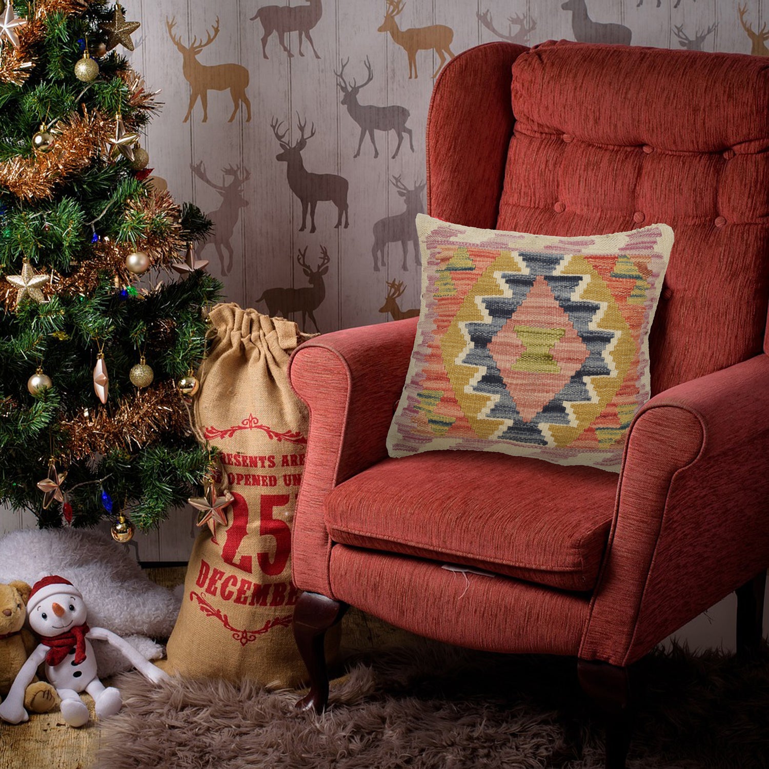 Kilim Cushion Covers for Your Home 1' 5" x 1' 5" ft / 44 x 43 cm - No. 21250