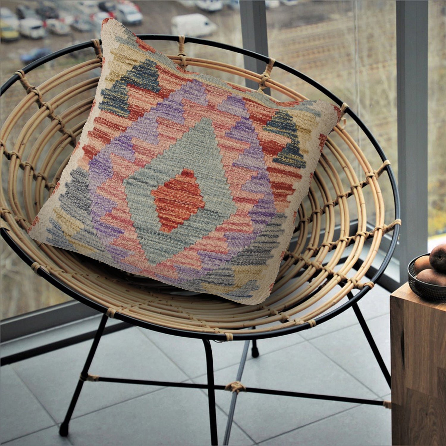 Afghan Kilim Cushion 1' 5" x 1' 5" ft / 44 x 44 cm - No. 21256