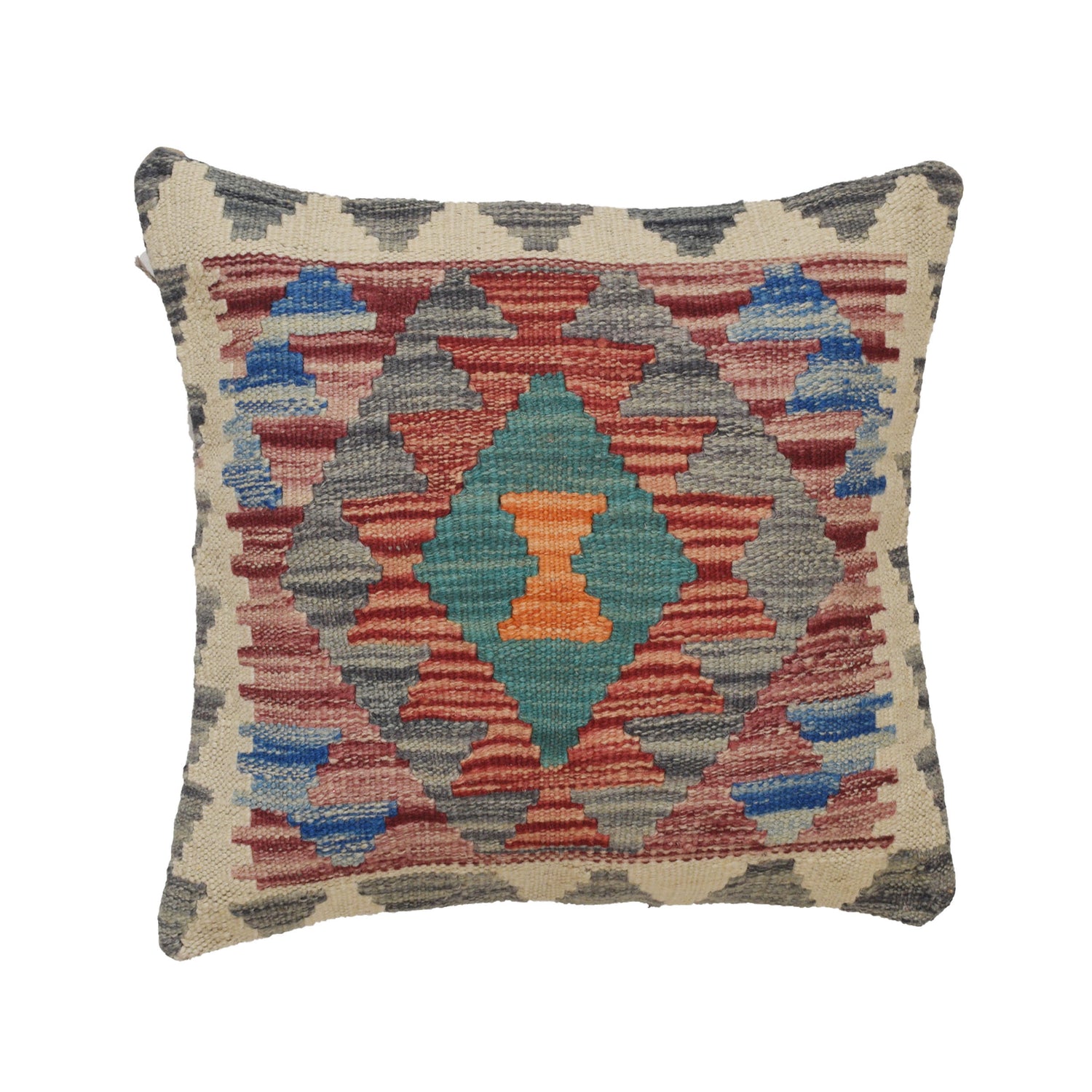 Square Size Kelim Cushion 1' 5" x 1' 5" ft / 42 x 42 cm - No. 22137