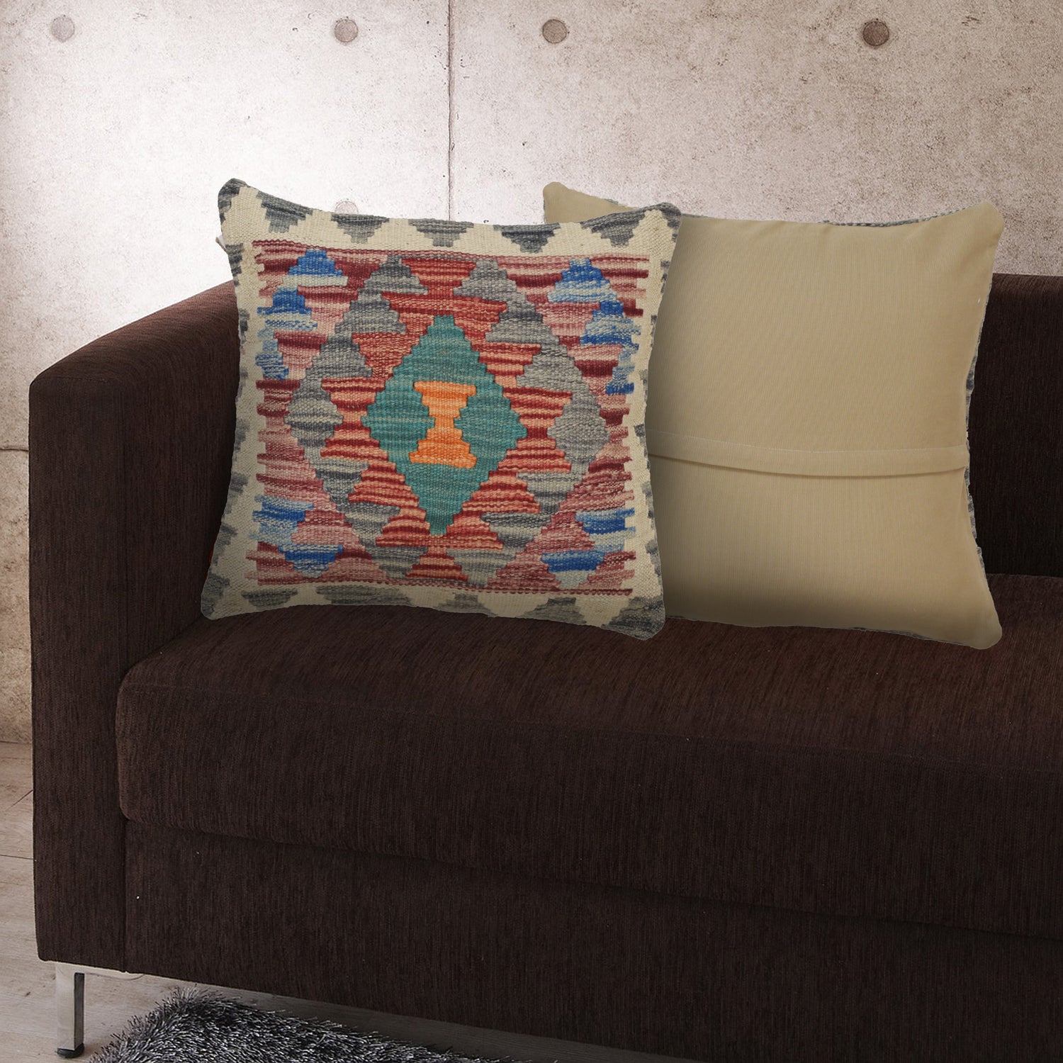 Square Size Kelim Cushion 1' 5" x 1' 5" ft / 42 x 42 cm - No. 22137