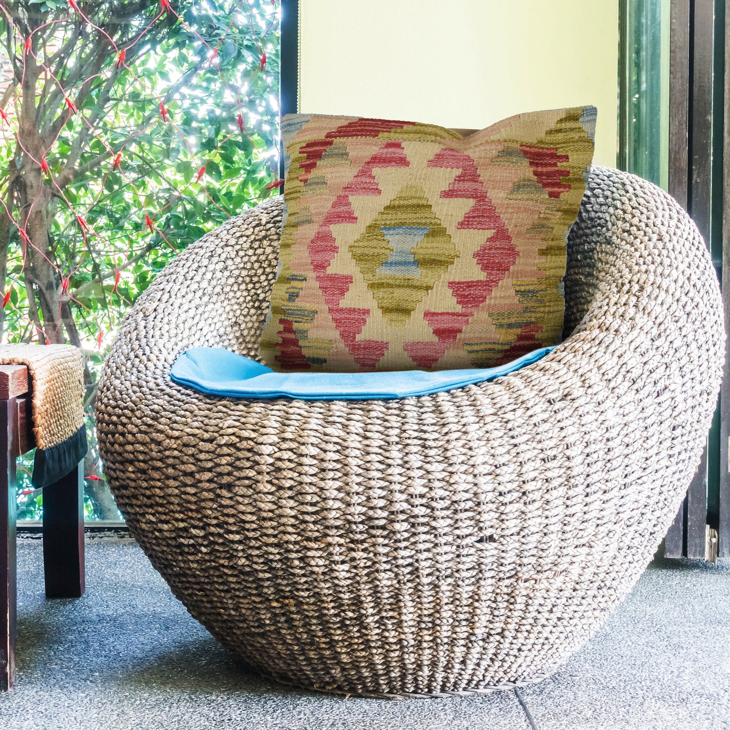 Square Size Kelim Cushion 1' 4" x 1' 5" ft / 41 x 44 cm - No. 22146