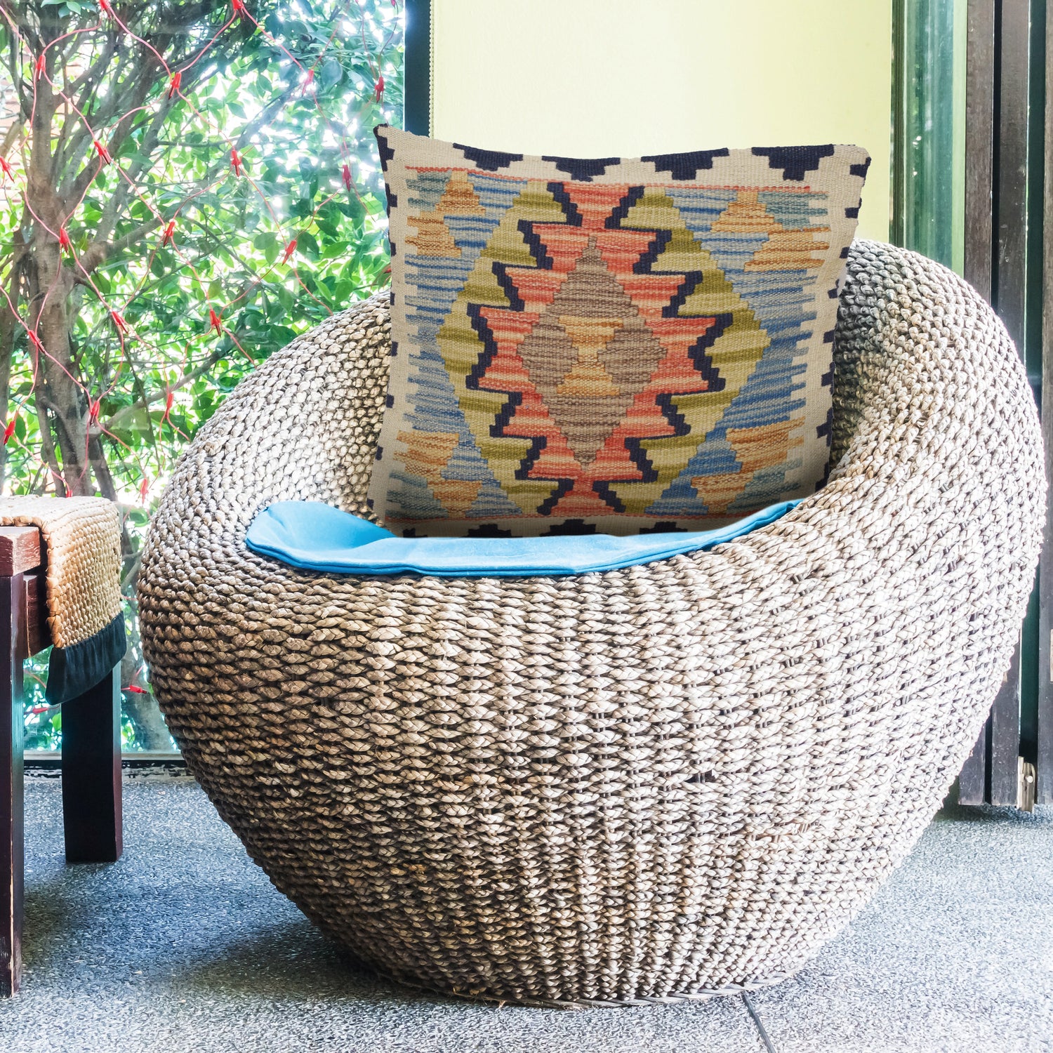 Square Size Kelim Cushion 1' 5" x 1' 5" ft / 42 x 42 cm - No. 22201