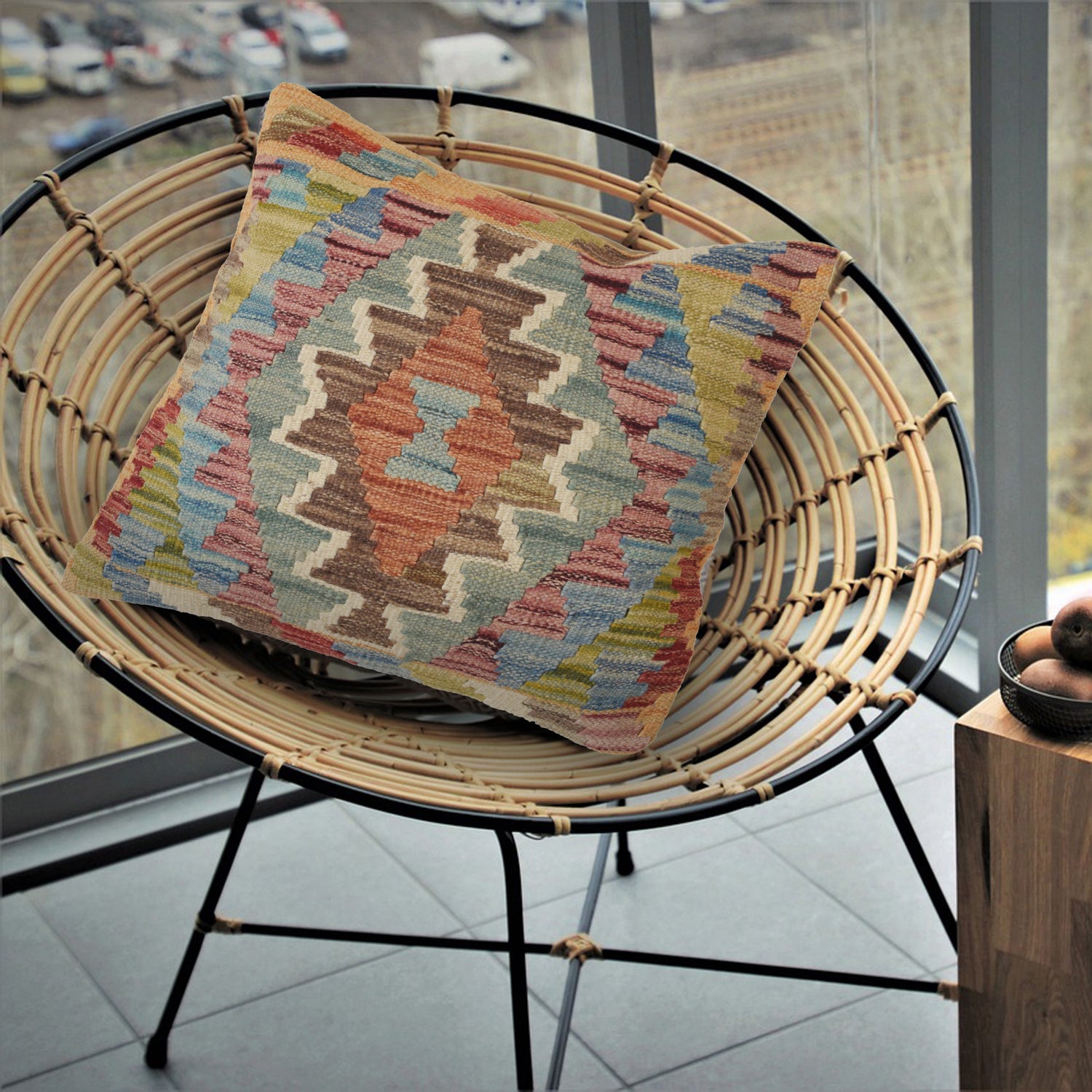 Square Size Kelim Cushion 1' 6" x 1' 6" ft / 45 x 45 cm - No. 22226