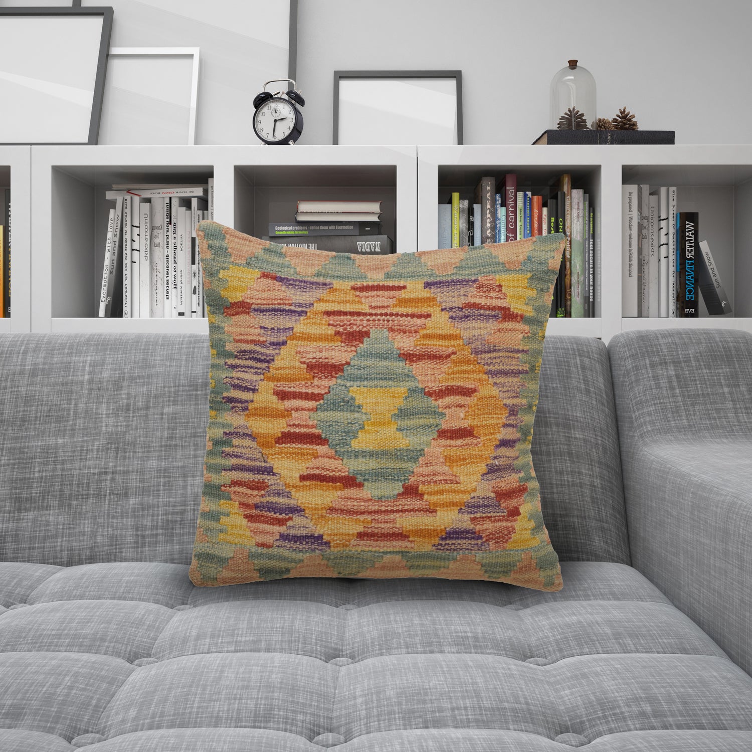 Square Size Kelim Cushion 1' 4" x 1' 3" ft / 40 x 39 cm - No. 22406