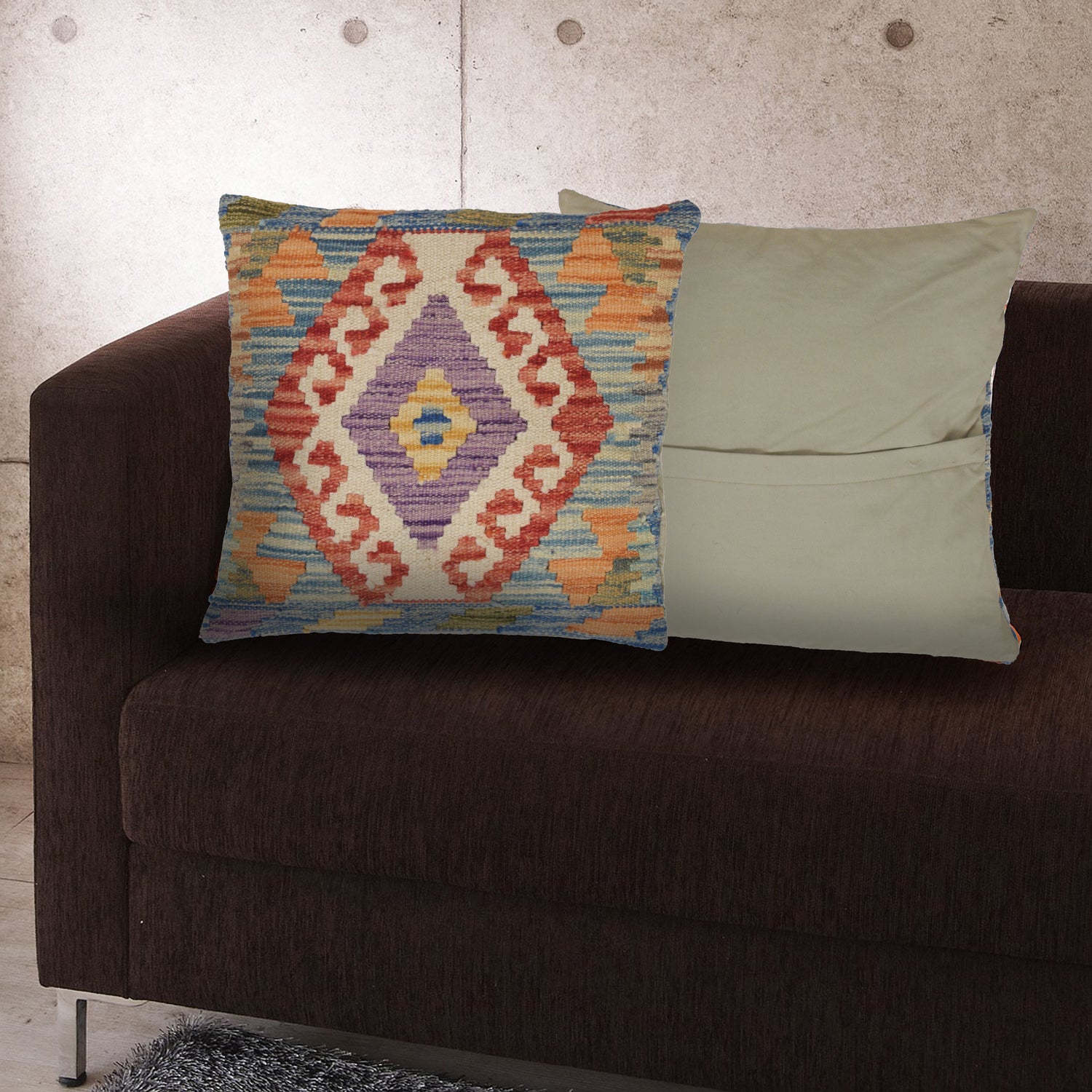 Hand Knotted Kilim Cushion 1' 5" x 1' 5" ft / 42 x 42 cm - No. 24002