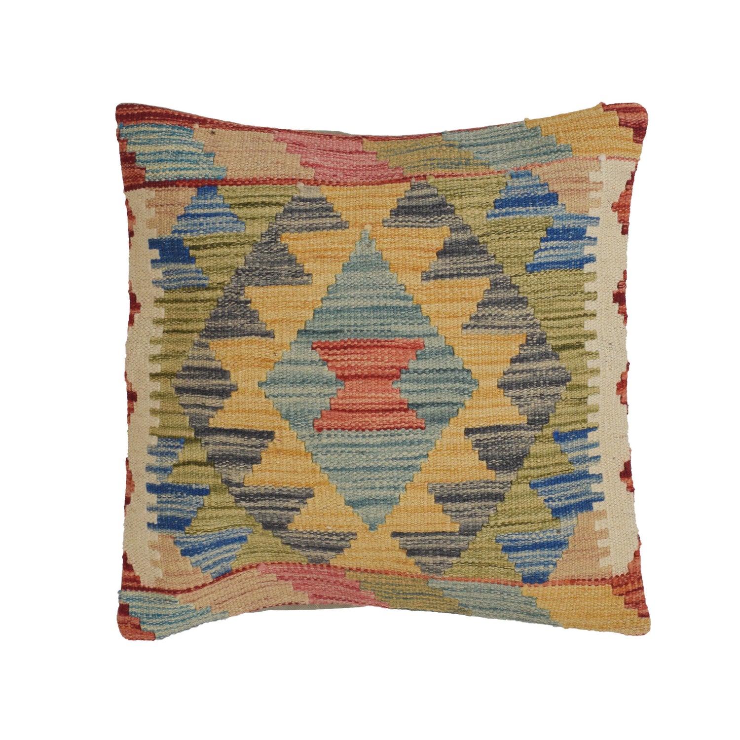 Square Size Kelim Cushion 1' 5" x 1' 5" ft / 44 x 44 cm - No. 24048