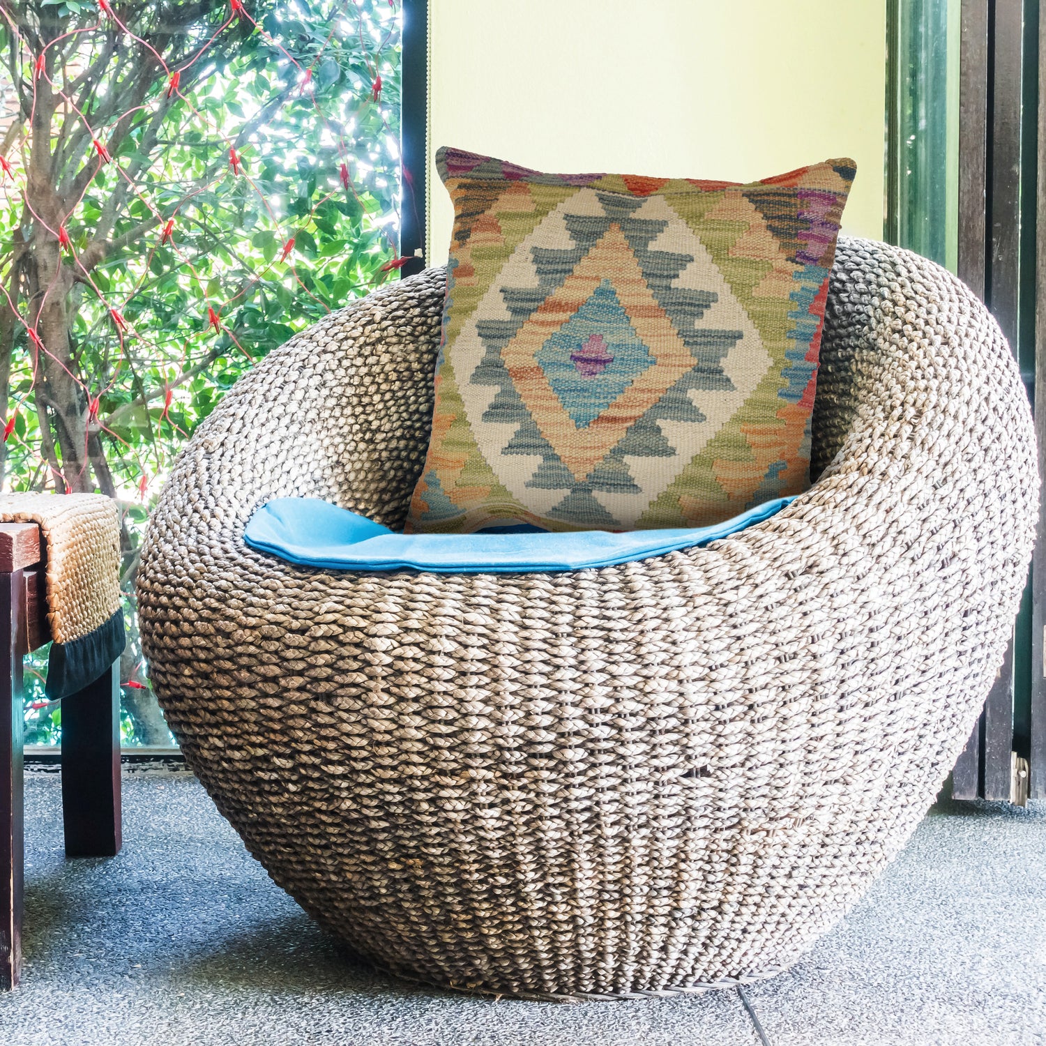 Hand Knotted Kilim Cushion 1' 6" x 1' 5" ft / 45 x 44 cm - No. 24099