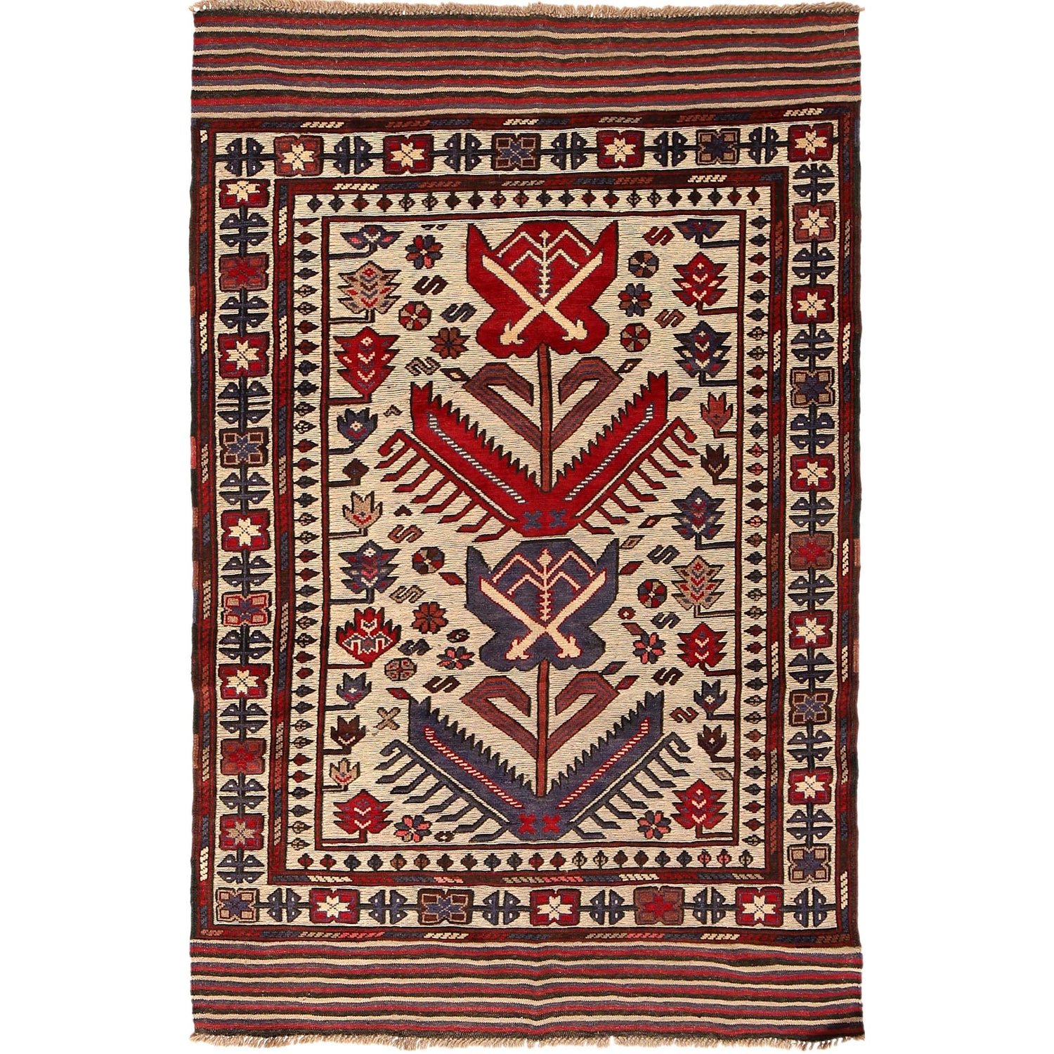Oriental Barjasta Kilim Carpet 3' 10" x 6' 2" ft / 118 x 189 cm - No. 2491