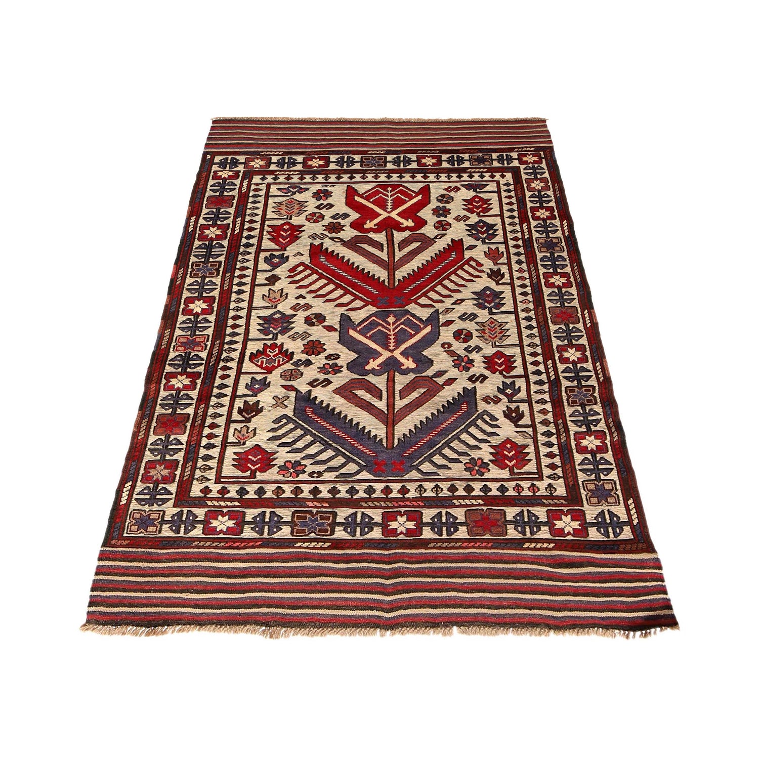 Oriental Barjasta Kilim Carpet 3' 10" x 6' 2" ft / 118 x 189 cm - No. 2491