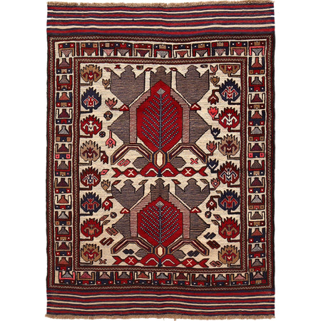 Oriental Barjasta Kilim Carpet 4' 0" x 5' 5" ft / 123 x 165 cm - No. 2495
