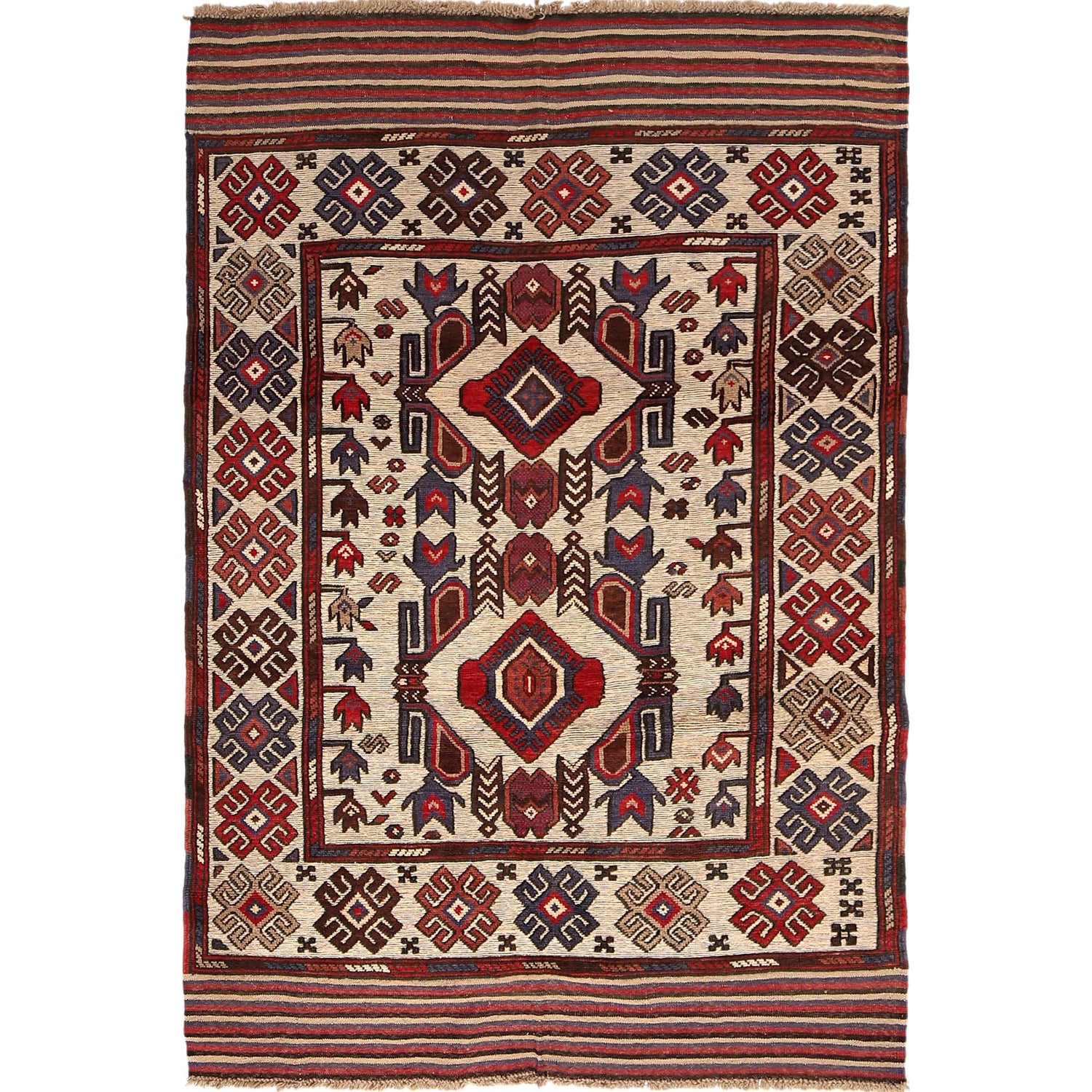 Oriental Barjasta Kilim Carpet 4' 0" x 5' 11" ft / 122 x 180 cm - No. 2518