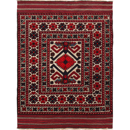 Oriental Barjasta Kilim Carpet 4' 4" x 5' 10" ft / 131 x 177 cm - No. 2520