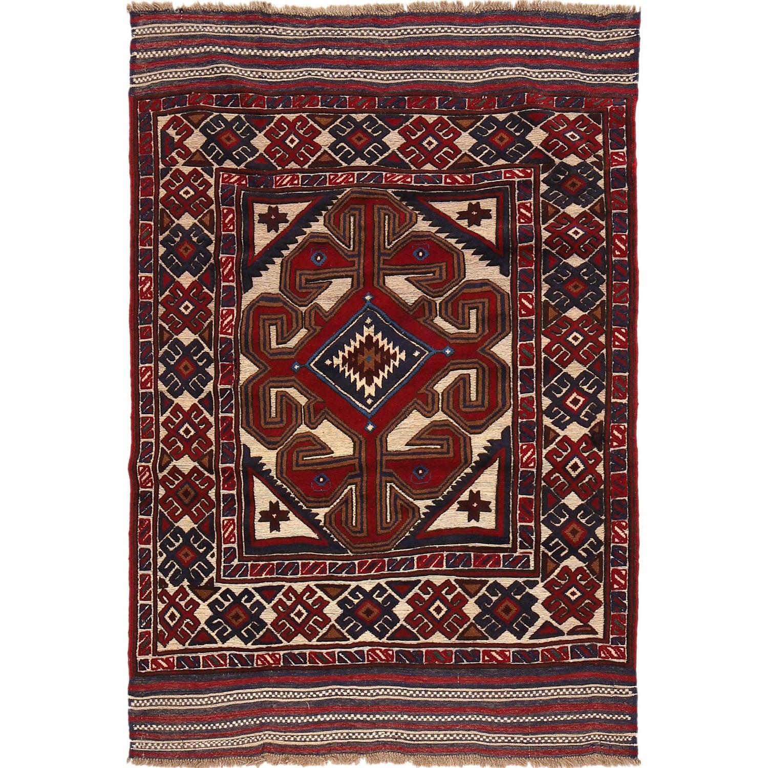 Oriental Barjasta Kilim Carpet 3' 11" x 5' 10" ft / 119 x 178 cm - No. 2524