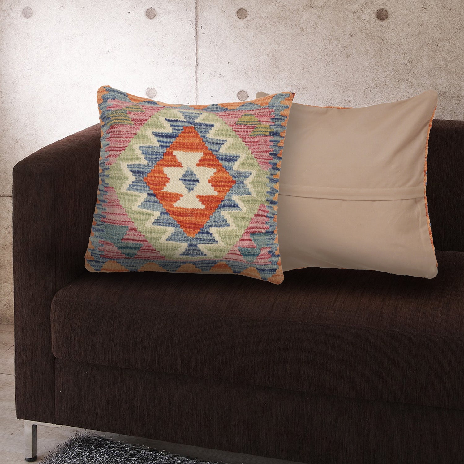 Vegetable Kilim Cushion Cover 1' 4" x 1' 4" ft / 41 x 41 cm - No. 25541
