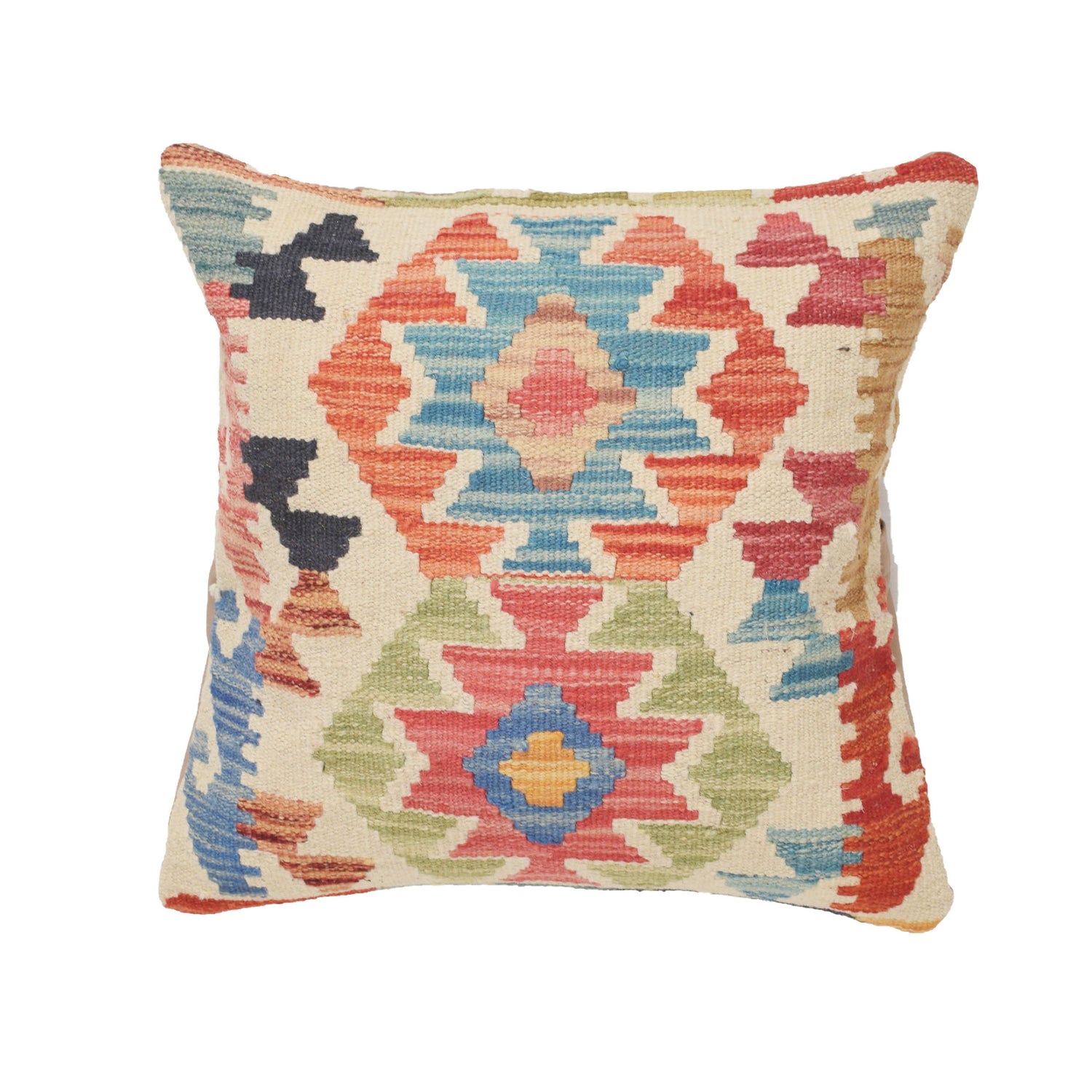 Square Size Kelim Cushion 1' 5" x 1' 5" ft / 44 x 44 cm - No. 25557