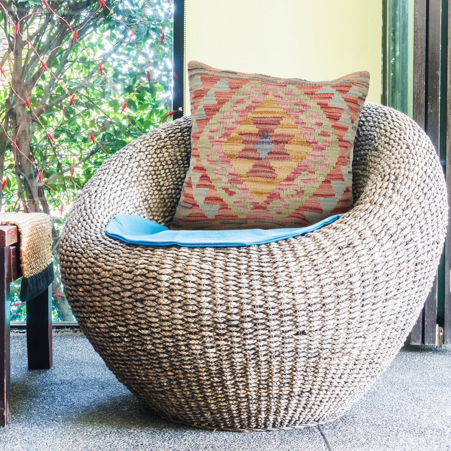 Afghan Kilim Cushion 1' 5" x 1' 5" ft / 42 x 43 cm - No. 25562