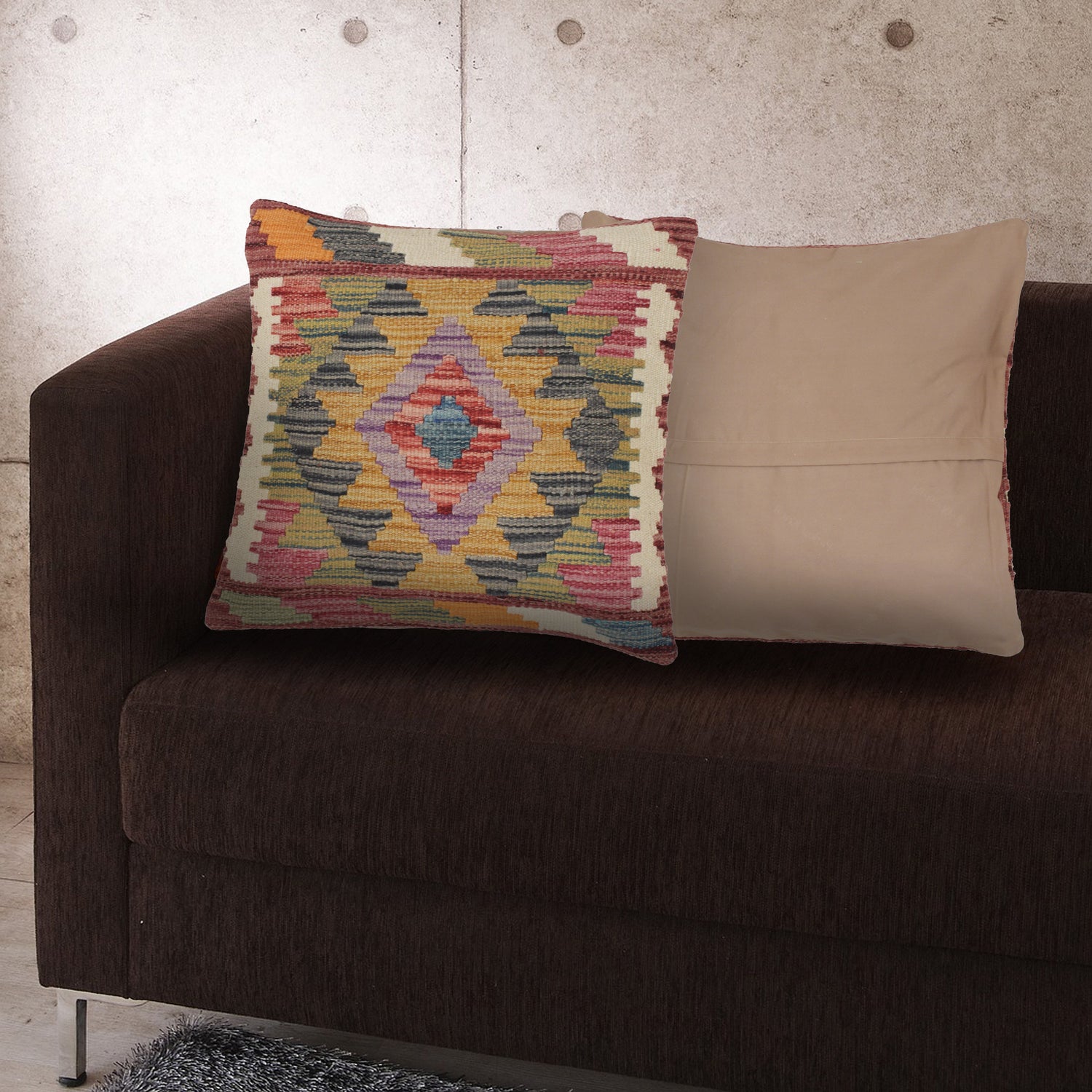 Kilim Cushion Cover 1' 5" x 1' 5" ft / 42 x 42 cm - No. 25596