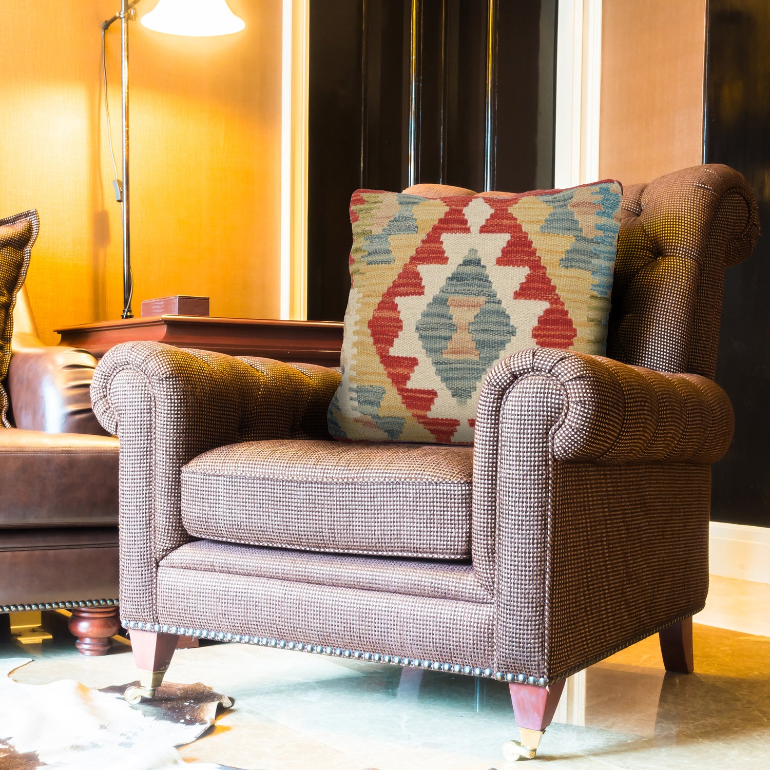 Kilim Cushion Cover 1' 2" x 1' 2" ft / 36 x 35 cm - No. 25655