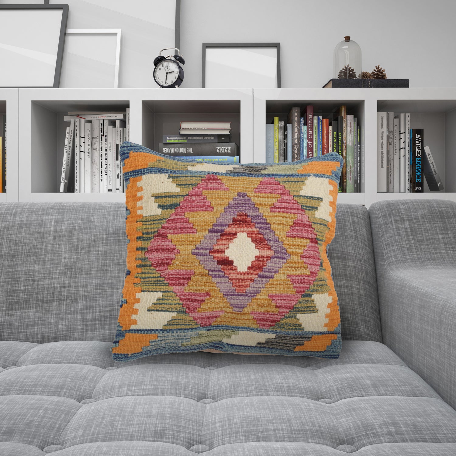 Turkish Design Kilim Cushion 1' 5" x 1' 5" ft / 43 x 43 cm - No. 25694